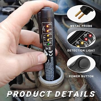 Brake Fluid Liquid Tester Pen, DOT 3 DOT 4 DOT 5.1 Brake Diagnostic Testing Pen Tool, Brake Fluid Liquid Oil Analyzer with 5 LED Indicators, Universal Car Accessories (1 PCS)