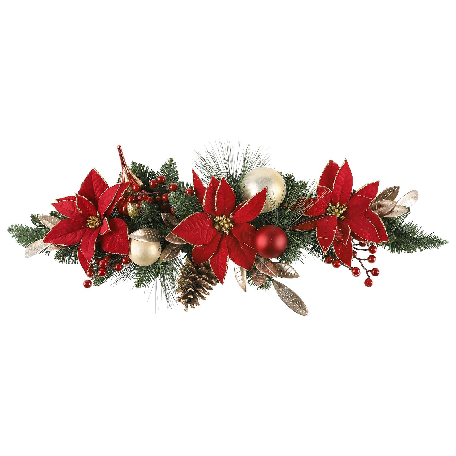 Guirlande de Noël Poinsettia Couronne de Houx pour Porte avec Baies et Pommes de Pin