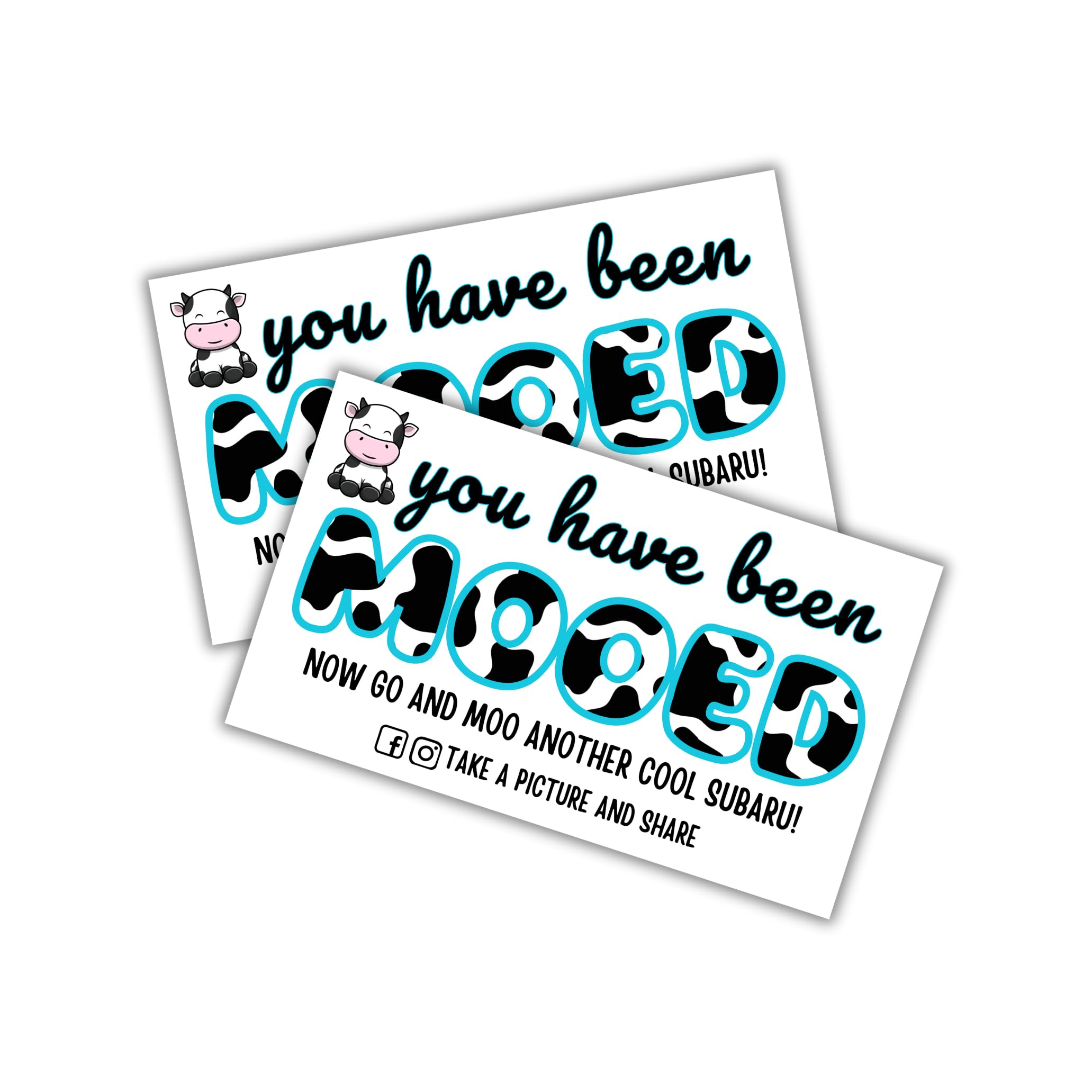 Lashicorn Moo Moo Subaroo You Have Been Mooed Card Tags | 50 Pack Moo Moo Cards Attach to Cow Ducks, Can Cozies, Rubber Cow Moo Moo Bracelets SUV Car