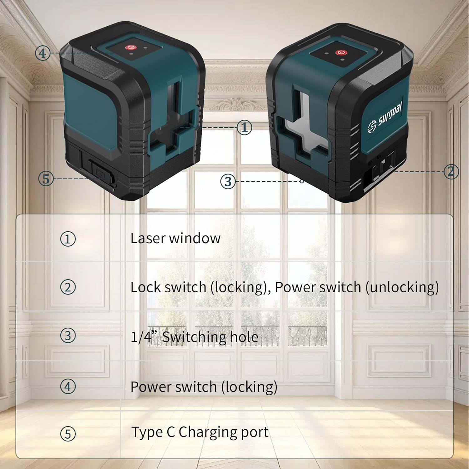 Green Laser Level with 55in Tripod, USB-C Charging 100FT Auto-leveling Cross Line Laser, Small, Accurate & Rechargeable with Magnetic Bracket, Carrying Pocket for Picture Hanging Home DIY Project