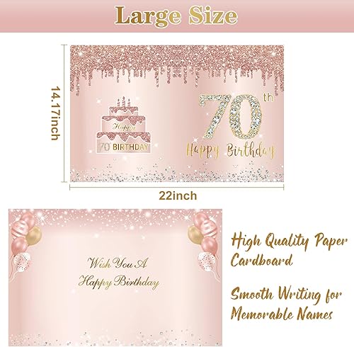 Miniatura 3 de Tarjeta grande de cumpleaños de 70 años con sobre, tarjeta de feliz cumpleaños 70 jumbo para niña, tarjetas de felicitación extra grandes para libro