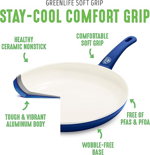 Miniatura 3 de GreenLife Soft Grip - Juego de cacerolas de cerámica antiadherente de 1 cuarto y 2 cuartos con tapas, sin PFAS, apto para lavavajillas, azul