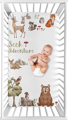 Miniatura 7 de Sweet Jojo Designs Bosque Animales del Bosque Niño Niña Género Neutral Unisex Mini Cuna Sábana Ajustable Bebé Guardería Bebé Recién Nacido Cama Cama