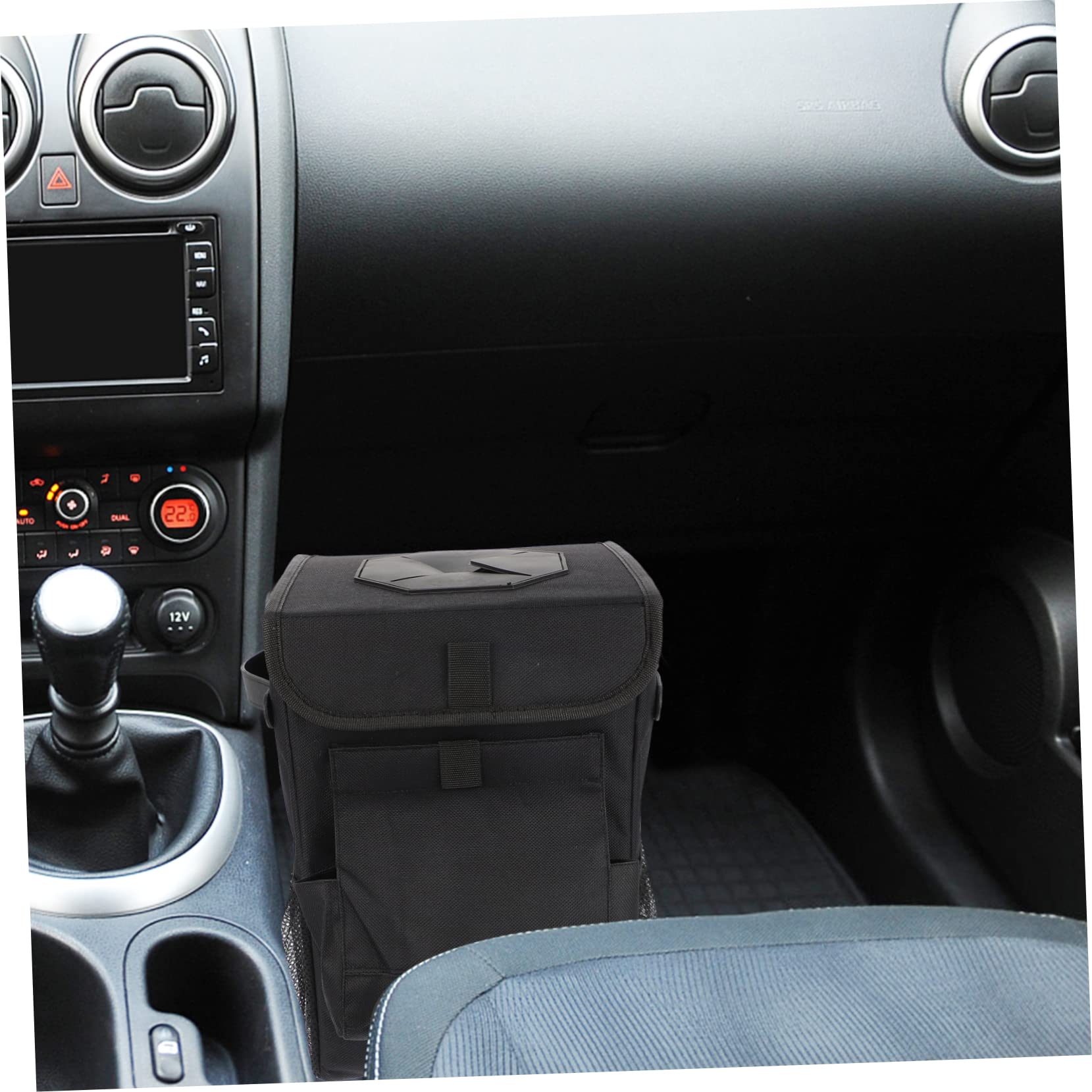 Zerodeko Auto Mülleimer aus Oxford Gewebe, Faltbar und Hängbar, Schwarz | Seitentaschen aus Mesh und Fronttasche, für Konsole oder Vorderen Sitz, für Kinder im Fahrzeug