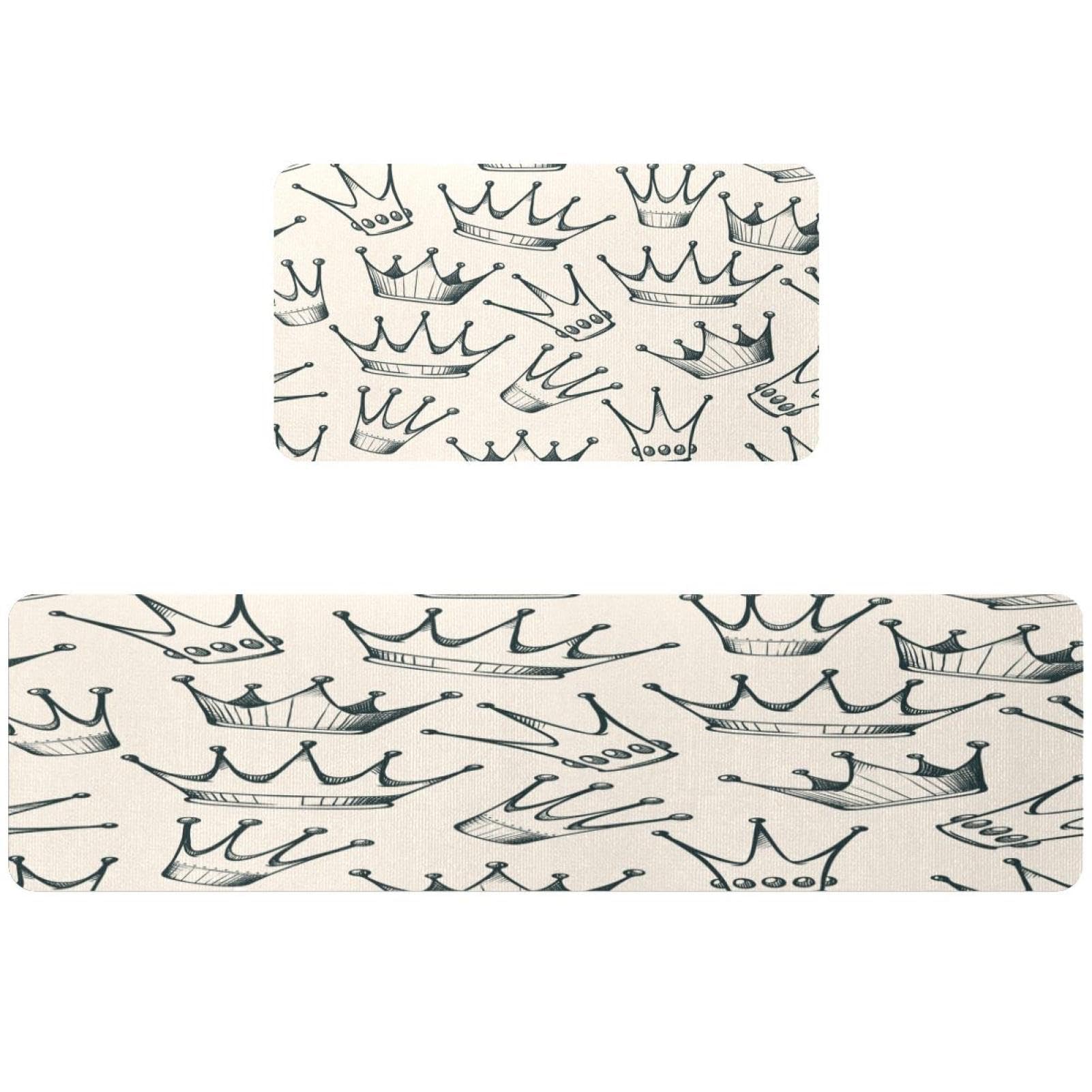 Tapis de cuisine lot de 2 beige lavable motif couronne pour couloir et buanderie