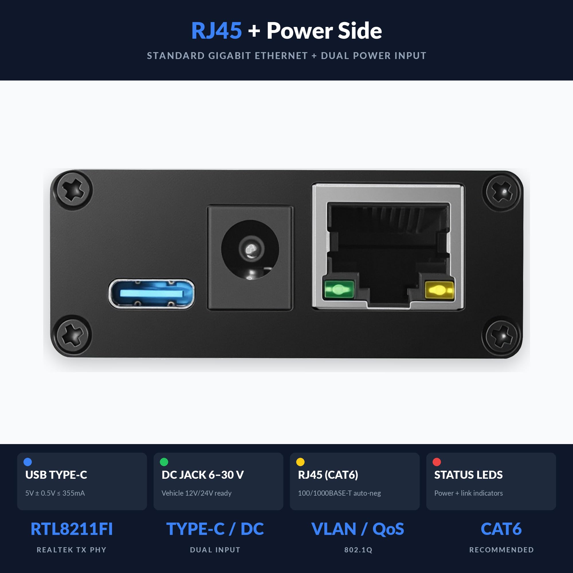 100/1000Base-T1-TX-HMDT Automotive Ethernet Media Converter - 100/1000BASE-T1 to TX Adaptador, Marvell 88Q2112 & Realtek RTL8211FI Phy, H-MDT Connector, Industrial Grade Type-C/DC Power