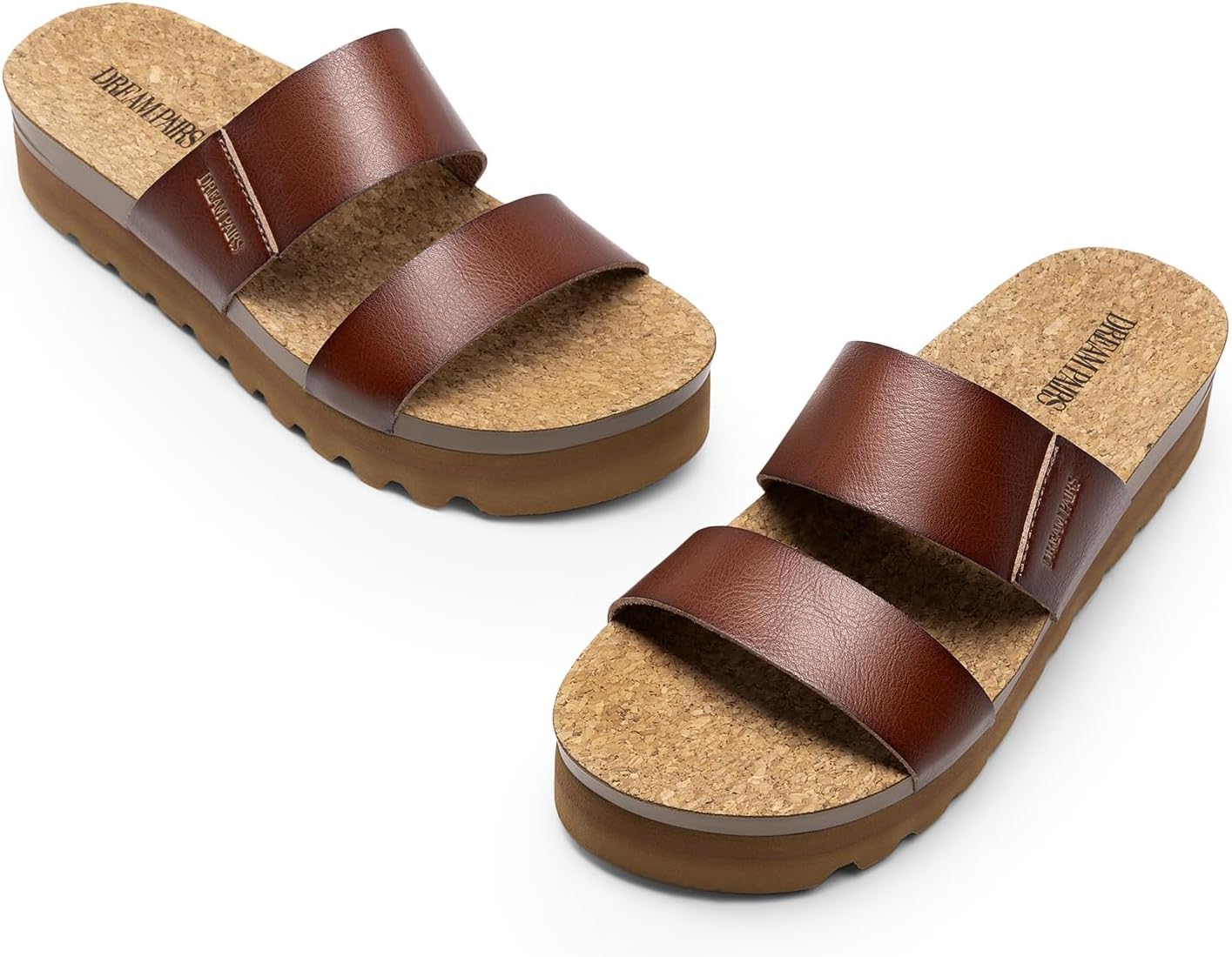 DREAM PAIRS Women's Platform Wedge Sandals with Arch Support, Comfortable Beach Slip-on Flat Sandals, Casual 2-Strap Cork Cushion Slides for Women - Image 6