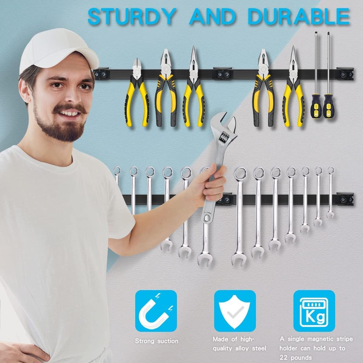 5 stuks gereedschap magneetstrip set 40 cm, sterke magneetrail magnetische gereedschapshouder muur, magnetische gereedschapshouder voor garage, gereedschap, organisatie
