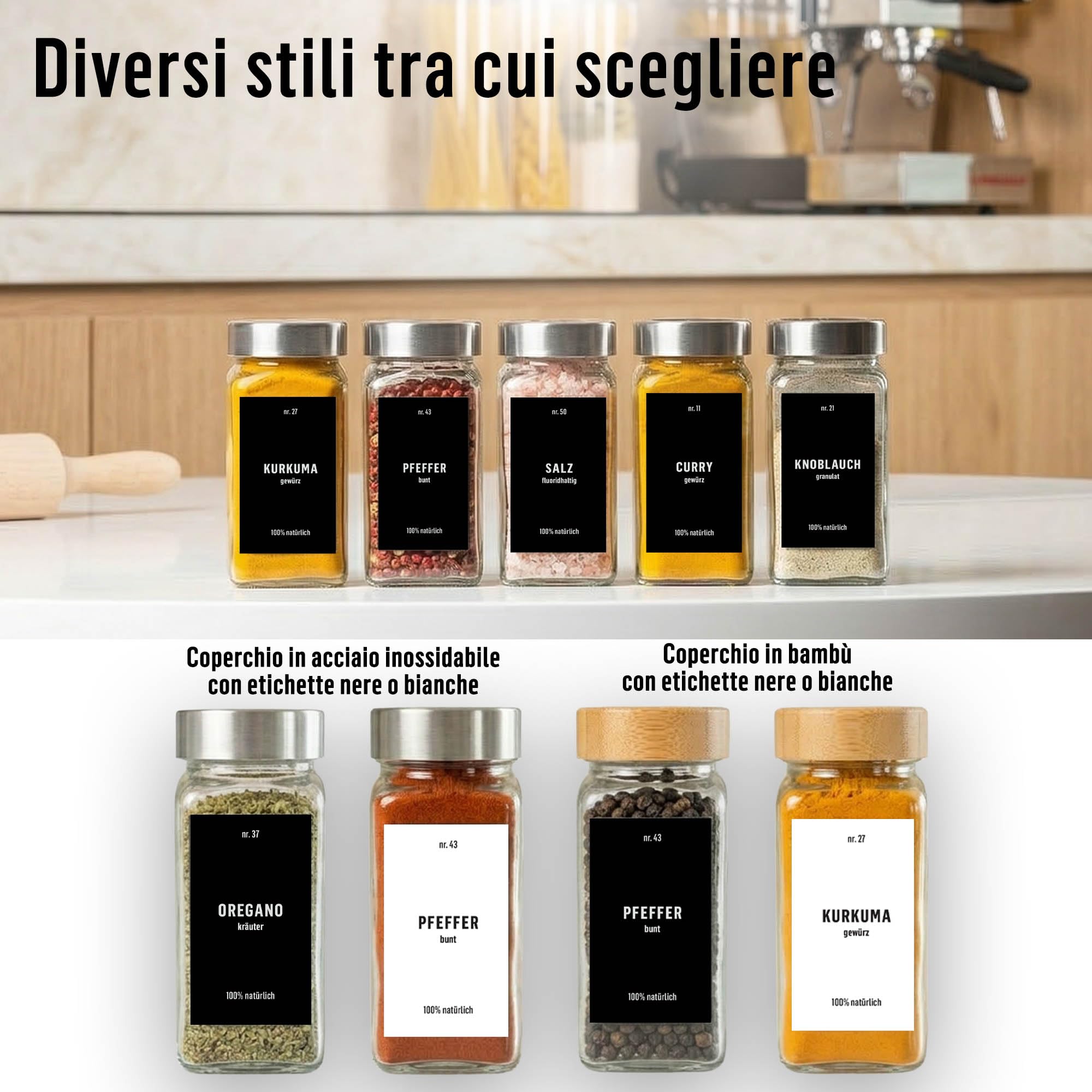 Deco haus® Set da 12 Contenitori per Spezie con Tappo a Vite - Kit per Condimenti con Etichette, Imbuto, Spazzola, Pennarello - Barattoli Portaspezie Piccoli in Vetro Trasparente da 120ml, 10,5x4,3 cm