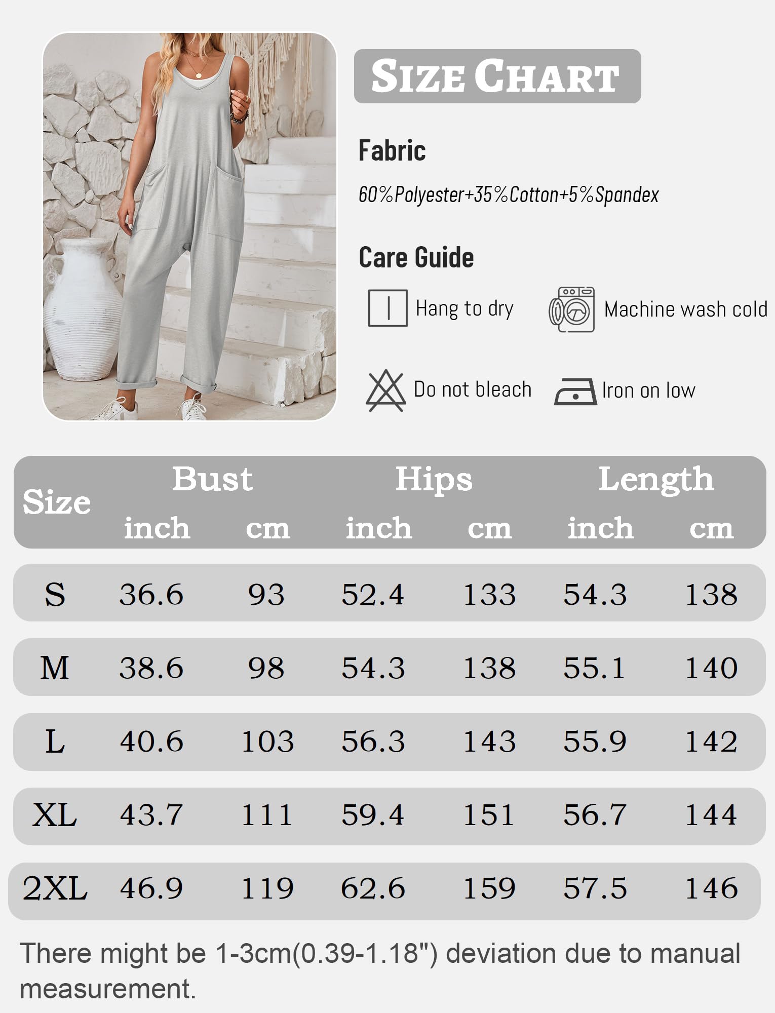 Maeau - Peto para Mujer de Punto Casual con 2 Grandes Bolsillos Mono Pantalón Ancha Peto Jumpsuit Holgado sin Mangas Mono Largo Pantalones S-XXL