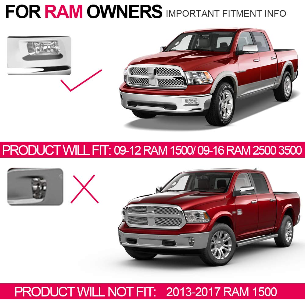 G-PLUS Front Bumper Fog Lights Lamps Compatible With Dodge Ram 1500 2009 2010/Ram 1500 2500 3500 2011 2012,Driving Fog Lamps Accessories W/Halogen Bulbs Smoky Lens