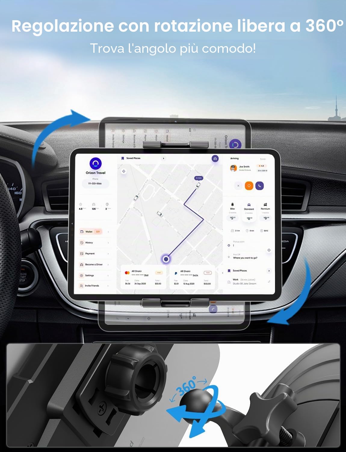 OHLPRO Supporto Tablet Auto CD, Porta Tablet Auto CD Slot con 360° Girevole Clip Pieghevole universale per 5-13" Dispositivo iPad Smartphone Galaxy Tab iPhone