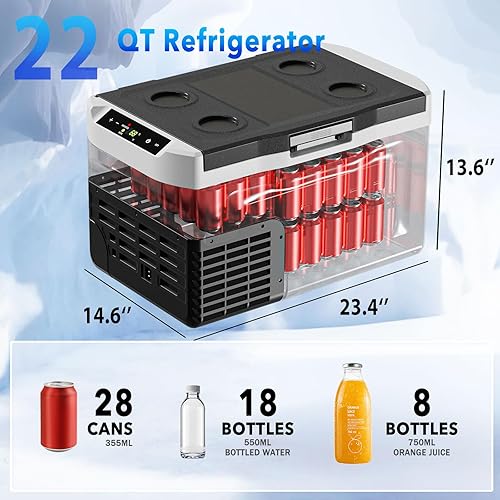 Miniatura 5 de Refrigerador de 12 voltios, enfriador portátil de 22 cuartos de galón -4-68, refrigerador de coche con compresor de 12 V24 V CC y 110-240 V CA,