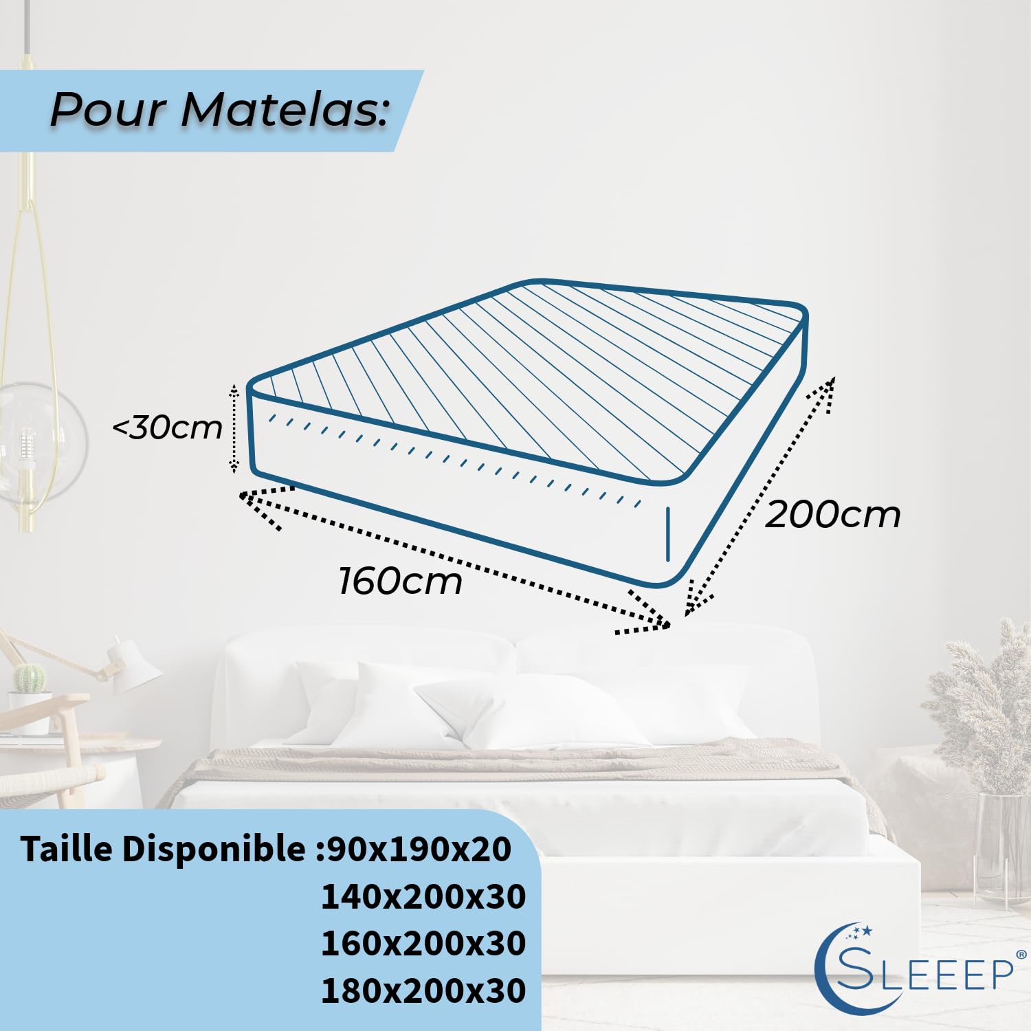 SLEEEP Housse Matelas 160x200 Anti Punaise de lit avec Fermeture Éclair Protege Matelas Imperméable Integral OekoTex - Qualité Hôtellerie