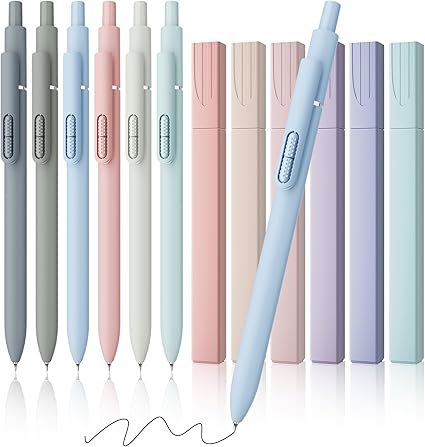 JIMMIDDA- 12 Pack Gel Pens, 0.7mm Black Ink Fine Point Smooth Writing with Aesthetic Highlighters, Quick-dry Long-lasting Pens Set for Journaling School Office Supplies(6 Pens + 6 Highlighters)