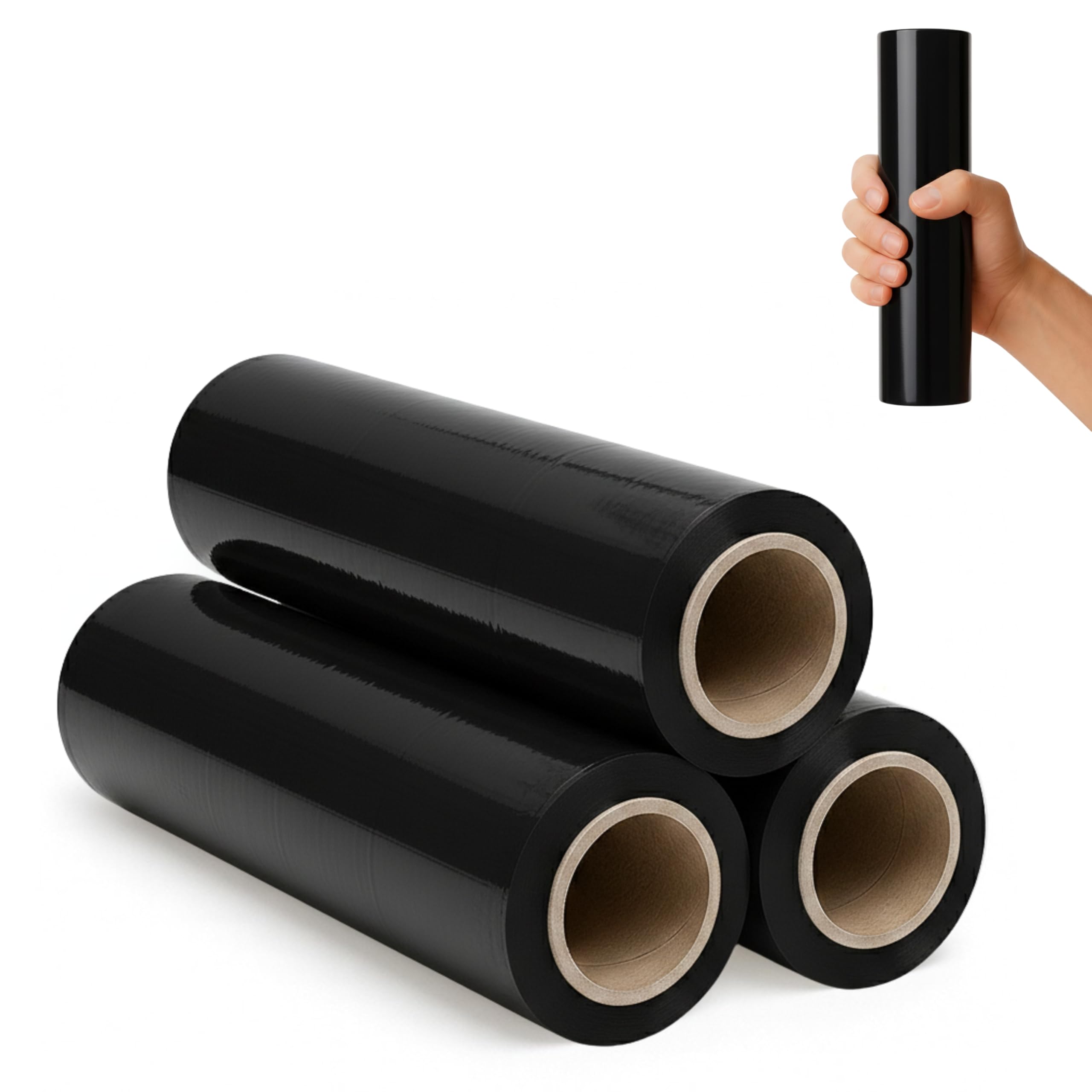 Film étirable Noir 25 cm 3 rouleaux opaque 300 g mandrin Ø38 mm
