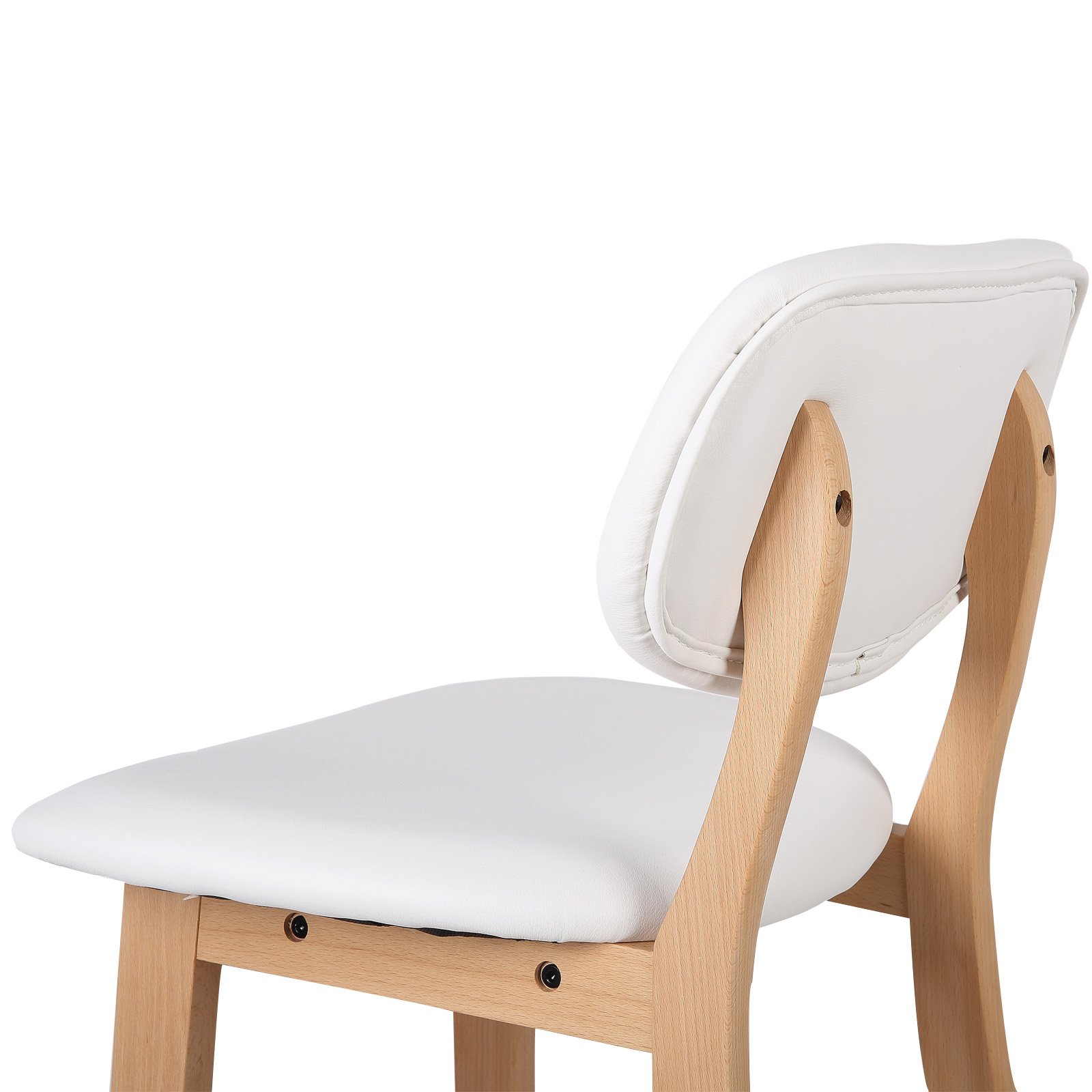 WOLTU Sgabelli bar Set di 2, Sedia Alta Cucina con Schienale e Poggiapiedi, Sgabello per Isola Cucina, Sala da Pranzo, Bistrot, Pelle Sintetica+Legno Massello, Bianco