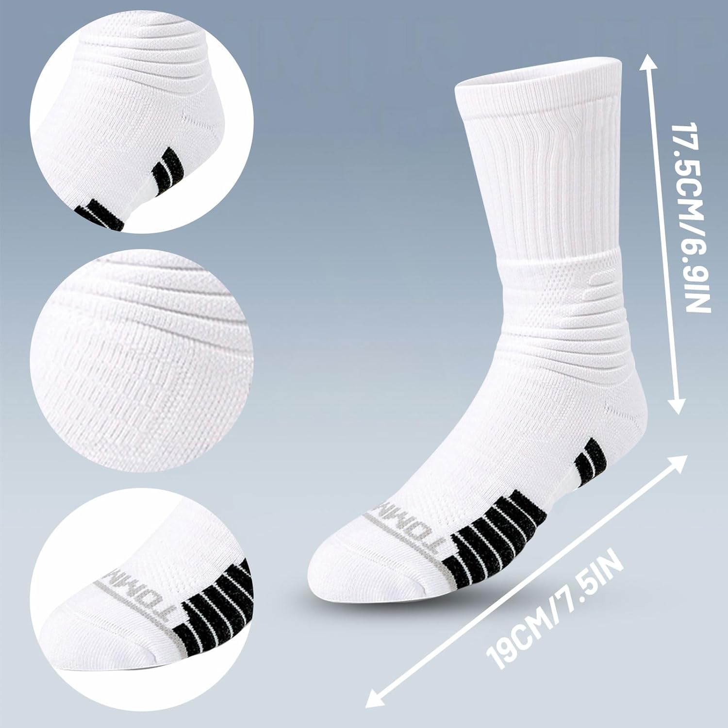 Custom Team Number Basketball Football Socks, Personalized Youth & Adult Athletic Cushion Crew Sports Socks - Image 4