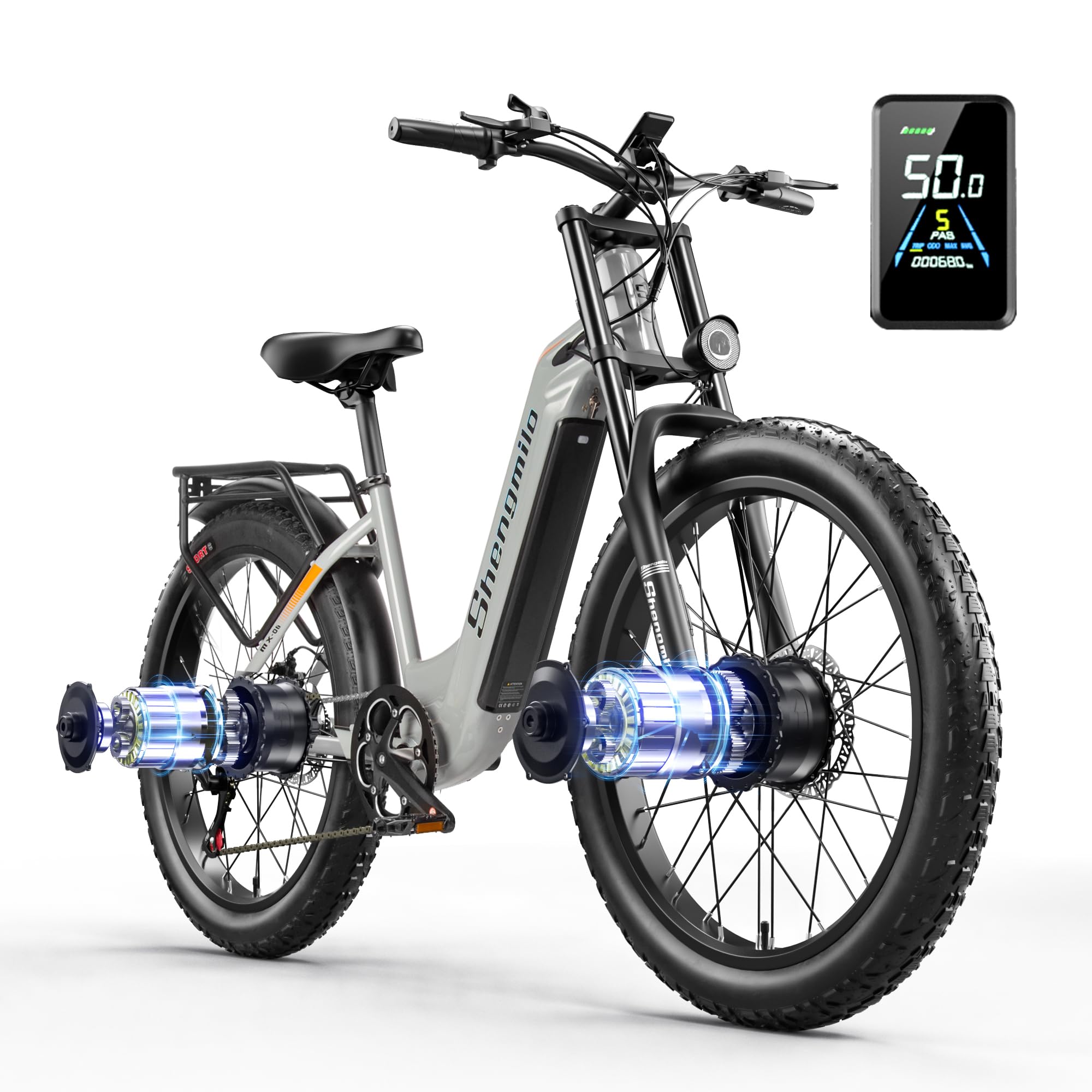 Sheng mi lo S600 Dual Motor Electric Bike for adult, Mountain Bike, 48V*17.5Ah removable Lithium Battery, Full suspension Electric Bicycles,Dual motor ebike