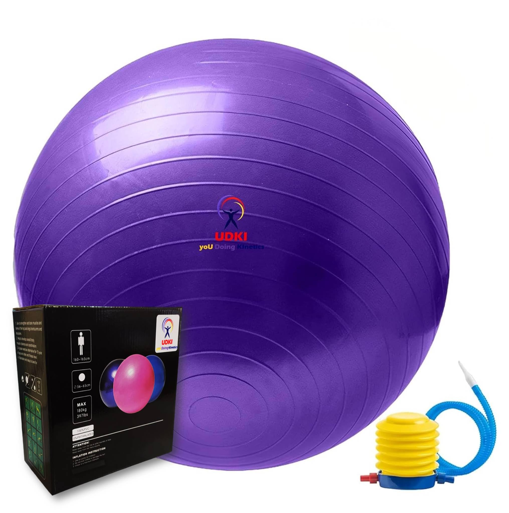 Sponsored Ad - Gym Ball for Exercise Purple 65 cm Diameter Anti Burst Exercise Ball with Foot Pump for Workout Yoga Ball for Women and Men Swiss Ball for Balance Stability Training