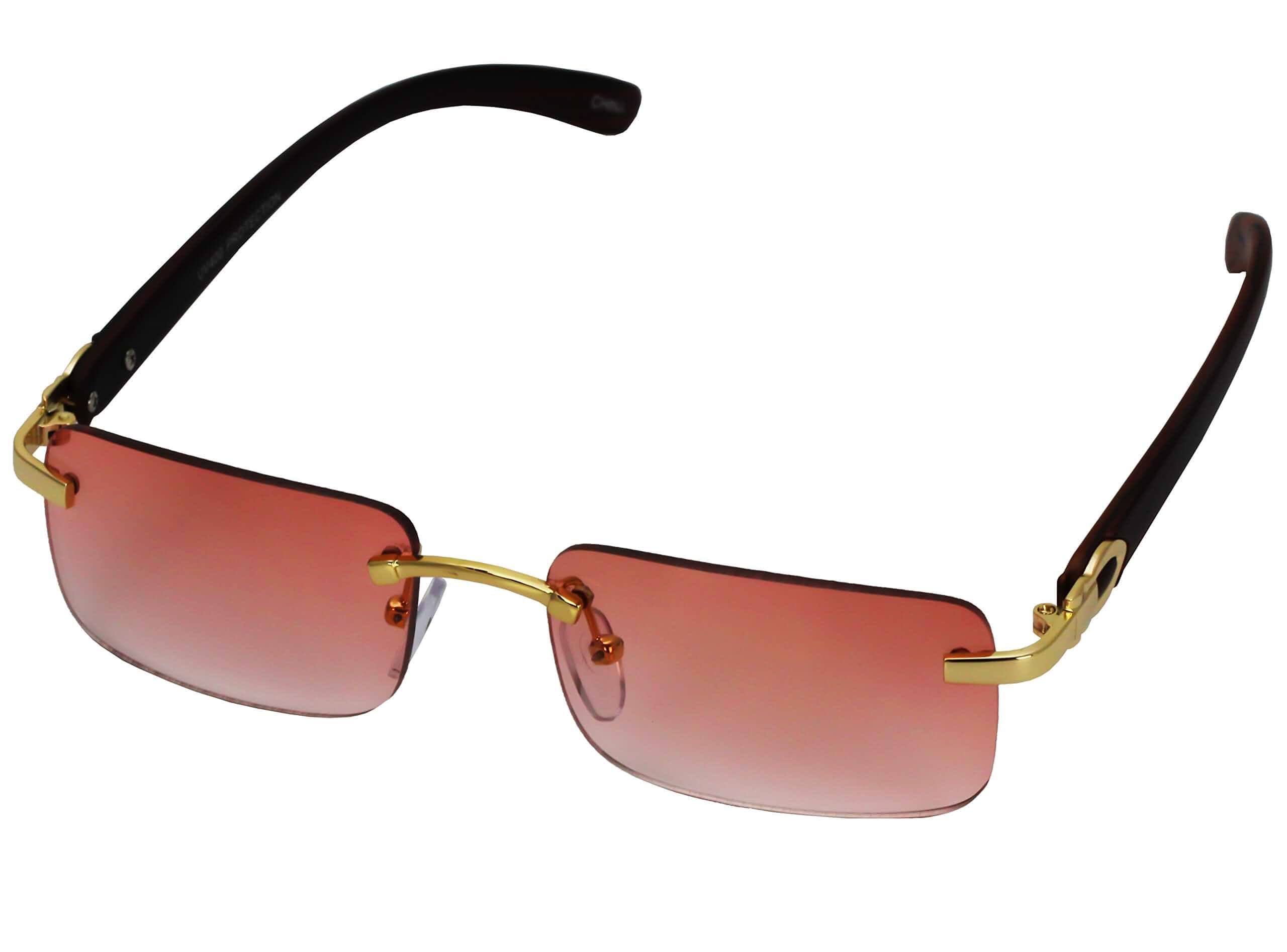 Elite Slim Rimless Rectangular Metal & Wood Art Aviator Sunglasses