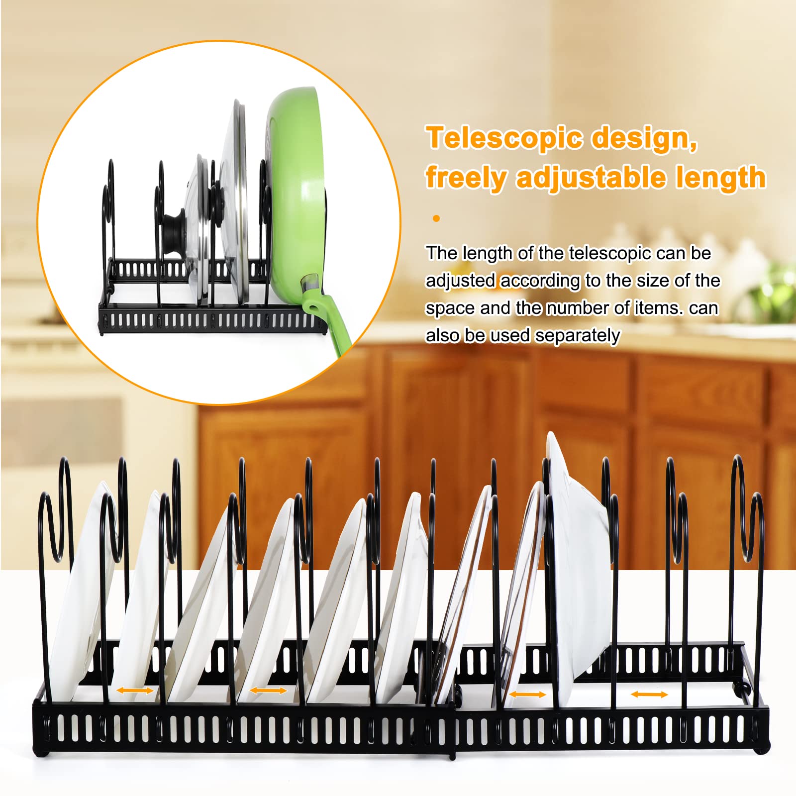TsunNee Organiseur Extensible Pour Poêles, Casseroles Et Couvercles - 12 Séparateurs Noir