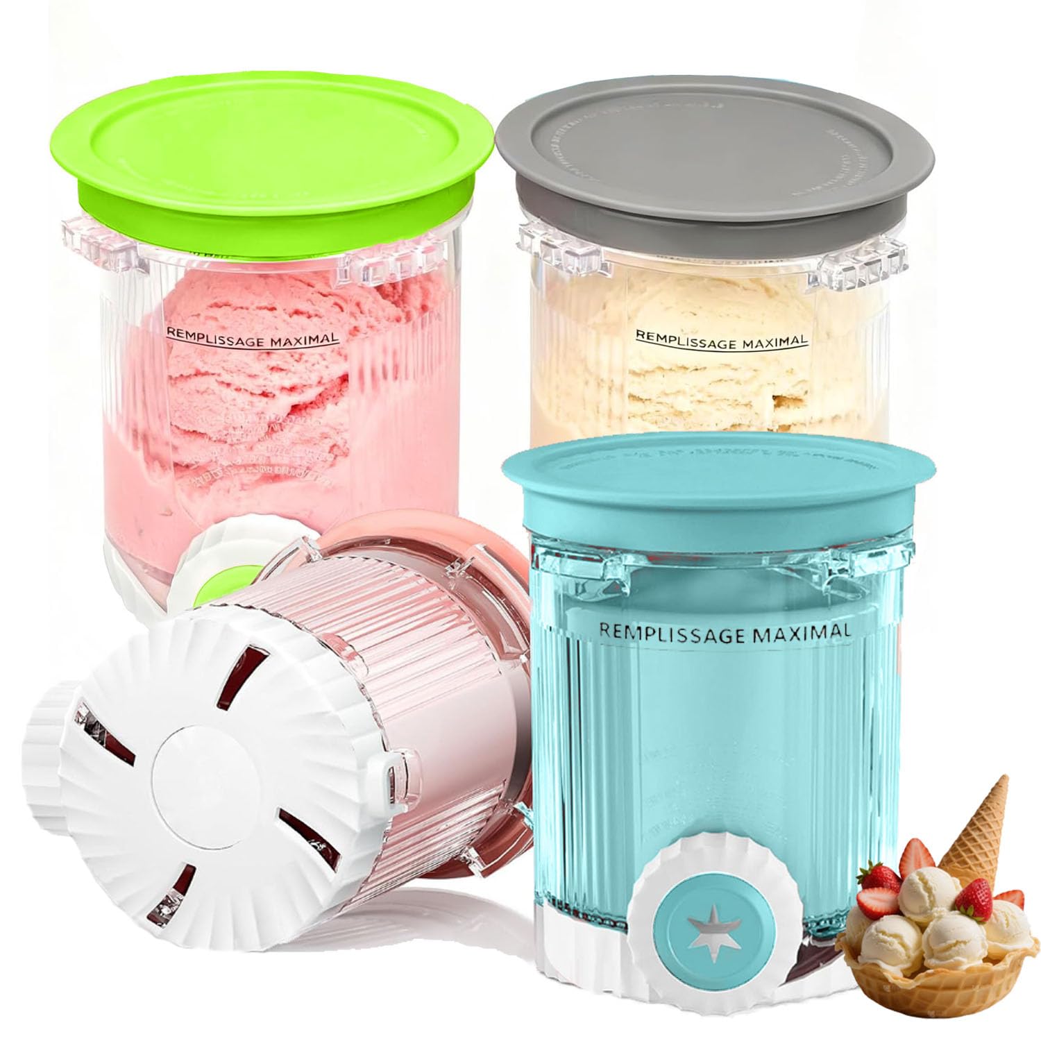 Lot de 4 Pot pour Ninja Creamy Deluxe,480ml Pot pour Ninja Creamy Swirl pour Ninja NC700 NC701,Accessoires pour Ninja Machine à Glace,Sans BPA et Lave-Vaisselle