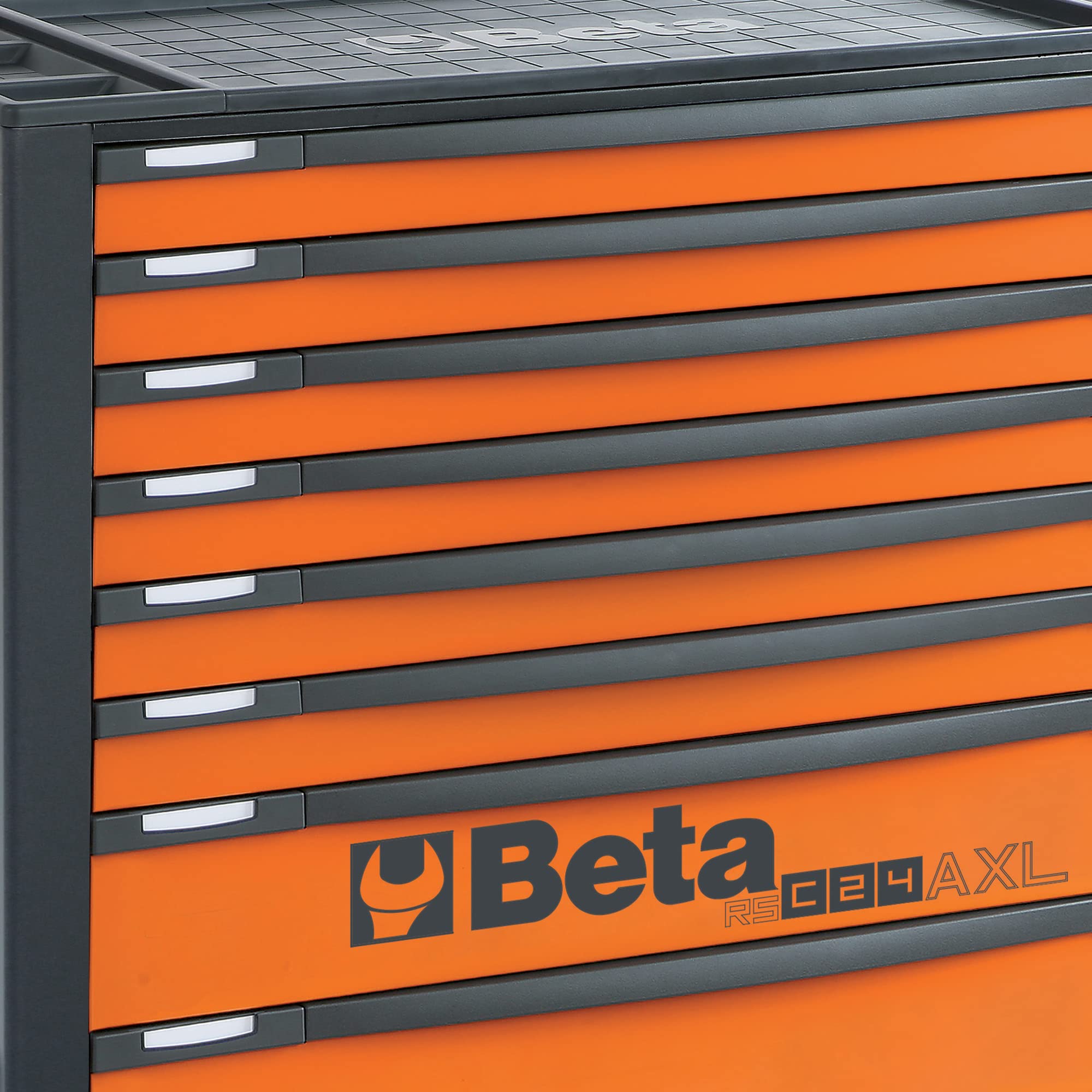 Beta - RSC24AXL/8-O skrzynka narzędziowa 8 szuflad, z zabezpieczeniem przed przewróceniem, długi model 882 x 367 mm pełne wysuwanie, zamontowana na szynach teleskopowych na łożyskach kulkowych, pomarańczowa, 024004281