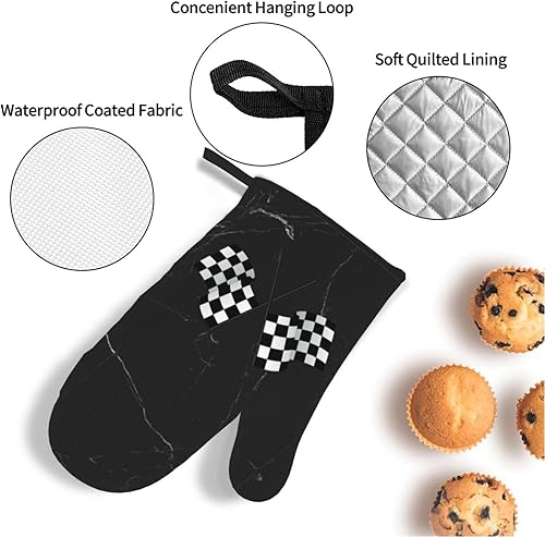Miniatura 5 de Juego de guantes para horno y soportes para ollas con bandera de coche de carreras para cocinar, hornear y asar a la parrilla