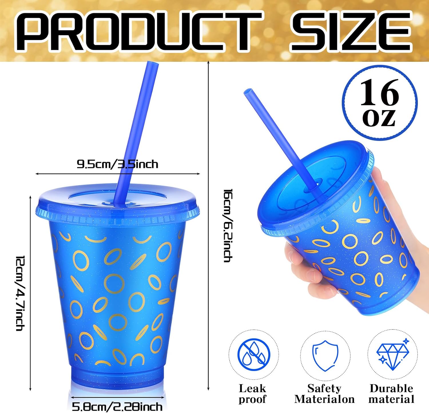 Havawish 12 Pcs Blue with Gold Ring Print Plastic Tumbler with Lid and Straw Cartoon Birthday Party Favors 16 oz Reusable Plastic Cups Video Game Themed Party Decorations - Image 3