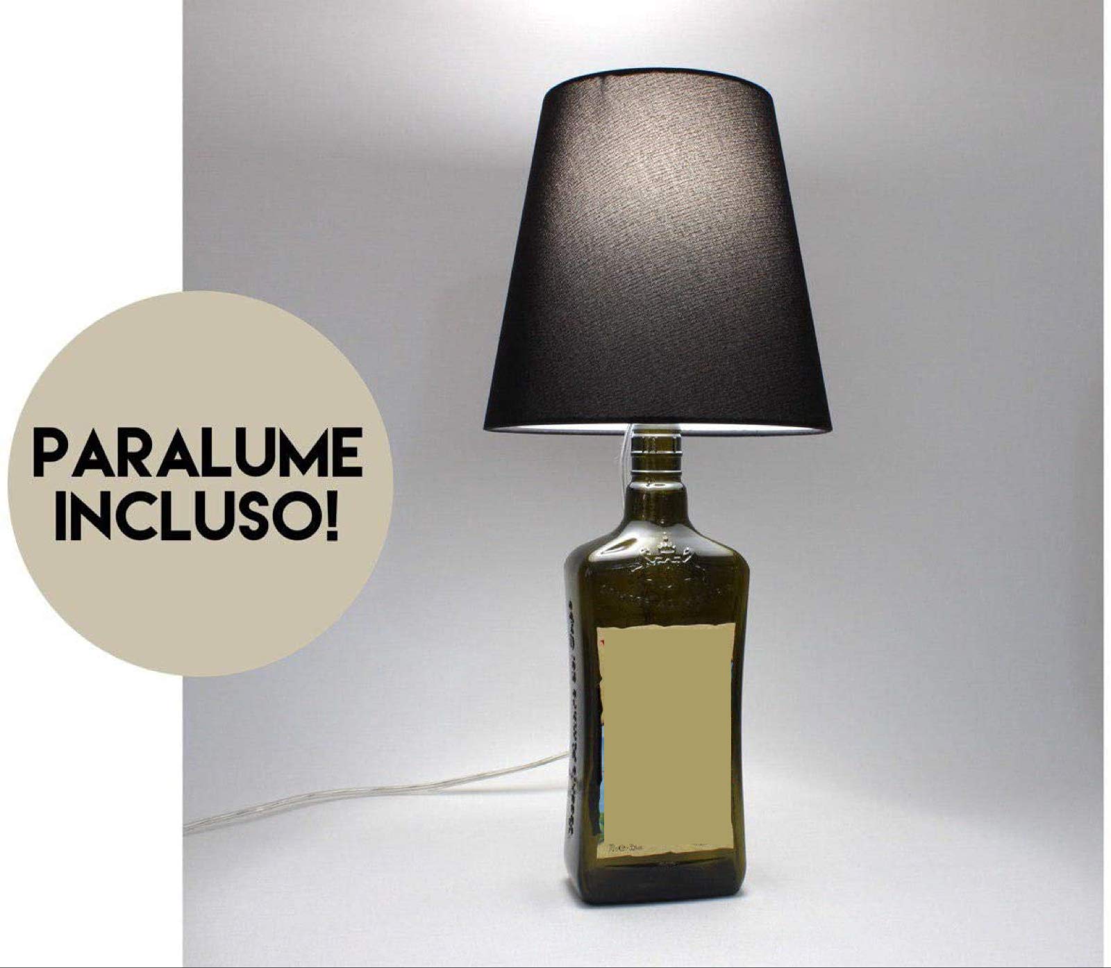 Kit Completo Paralume Nero + Adattatore portalampada E27 con filo e interruttore trasparente - Lampada Led A+ in omaggio! Trasforma una bottiglia in lampada! Lampabottiglia.it
