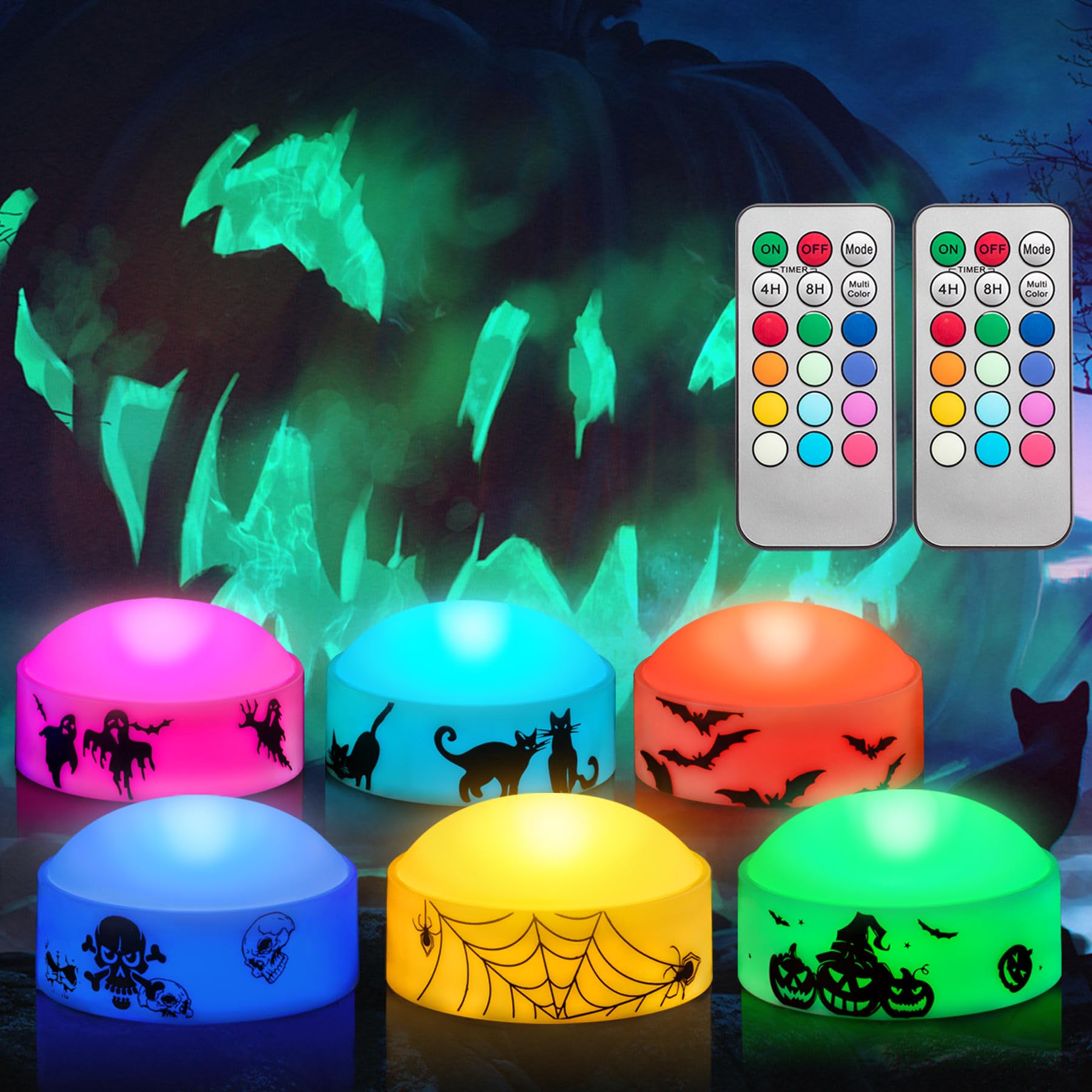 CANDLE IDEA 6 PCS Color Changing Halloween LED Pumpkin Candle Lights with Remote and Timer, Colored Battery Operated Jack-O-Lantern Light for Outdoor Halloween Flameless Pumpkin Home Decorations — image 1