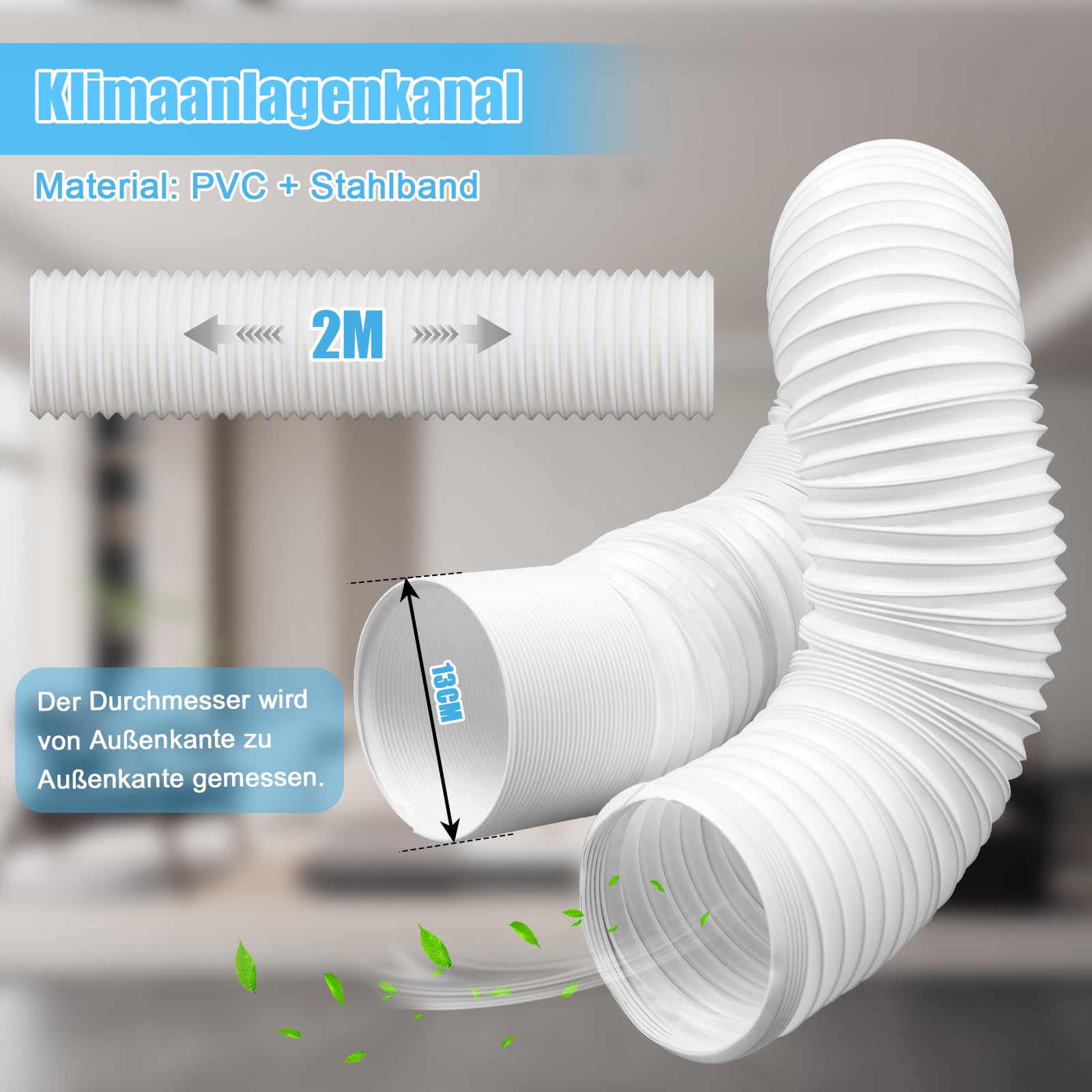 Tuyau d'Échappement de Climatiseur Portable Ø 130mm / 2m, Tuyau Kit Climatiseur Mobile Flexible, Tuyau D'éVacuation Universel pour Climatisation, Sèche-Linge, Déshumidificateurs
