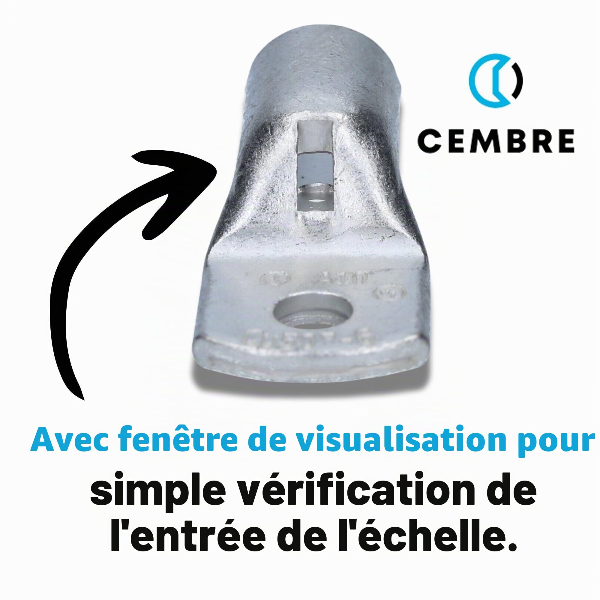 Cembre A10-M6 Lot de 10 Cosses Tubulaires 50 mm² en Cuivre Étamé | Connecteurs de câble non isolés conformes à la norme DIN EN 13600 pour installations électriques industrielles et automobiles