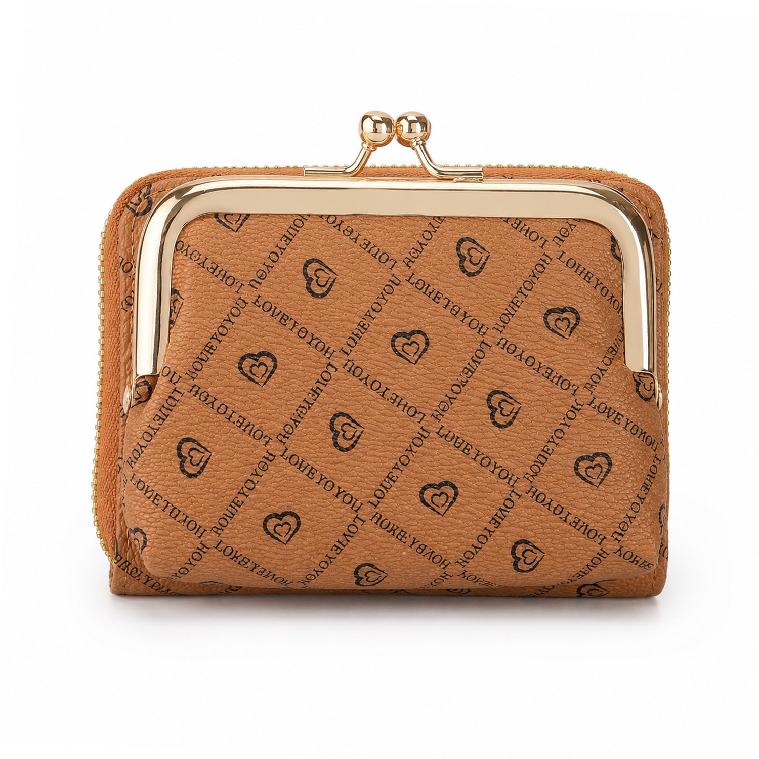syga Women Trendy Clasp Wallet for Women – Compact Plaid Purse with Metal Frame & Zipper Pocket (Light Brown)-picture-33