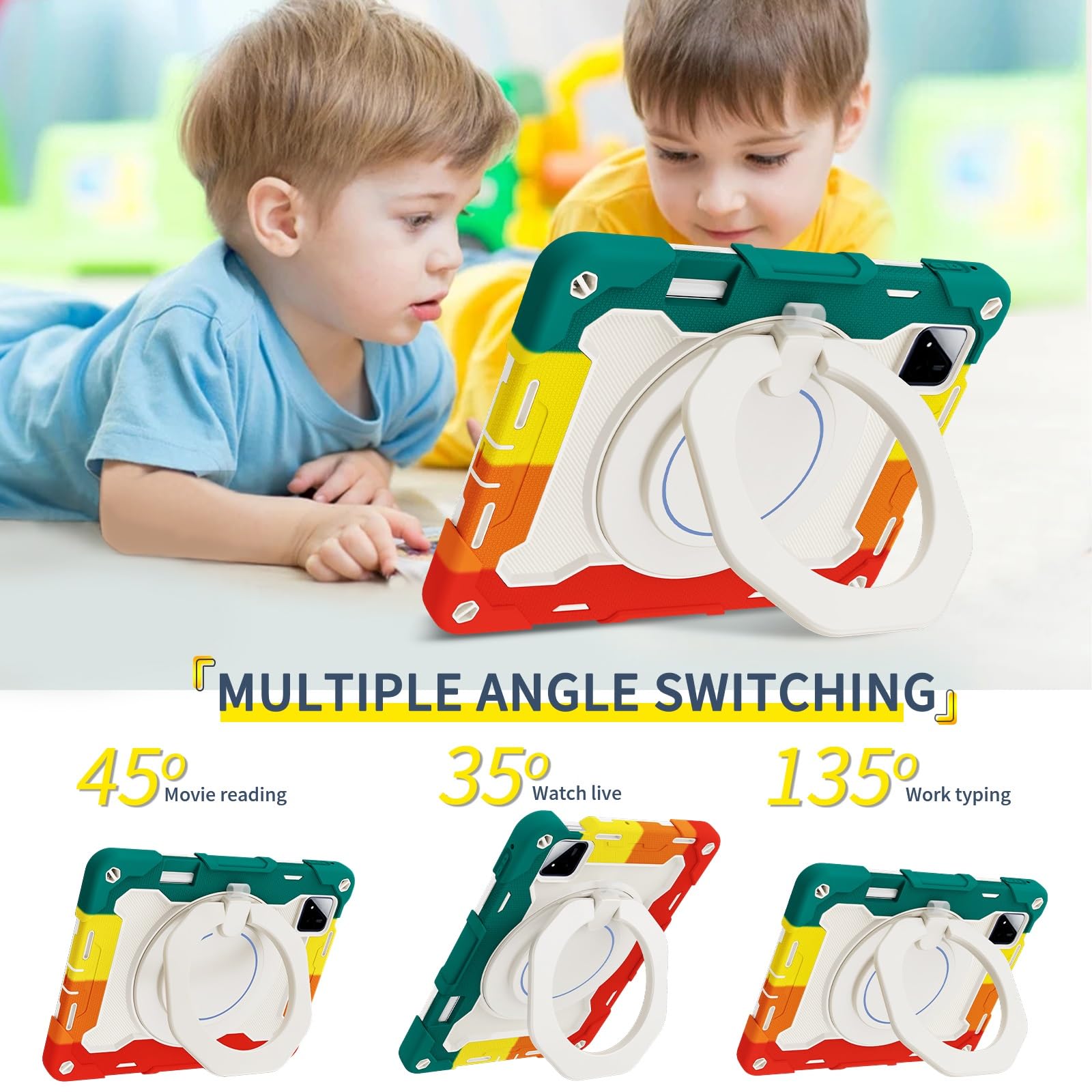 Funda protectora resistente para Xiaomi Pad 8/8 Pro de 11.2 pulgadas 2026, soporte giratorio de 360°, correa para el hombro, soporte para lápices y anillo de asa, funda a prueba de golpes