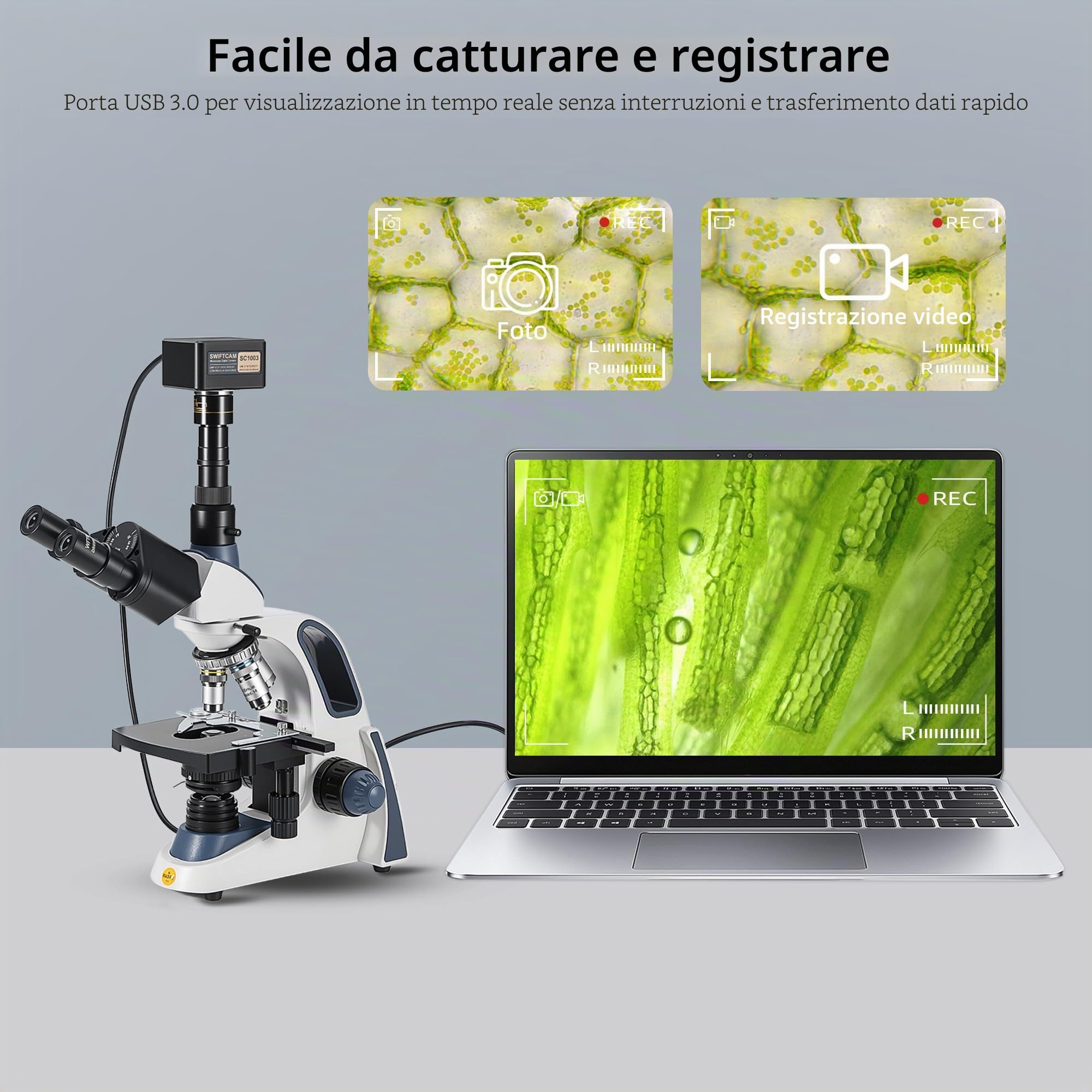 SWIFT Swiftcam SC1003-CK - Fotocamera da microscopio da 10 Megapixel con obiettivo riduttore, kit di calibrazione, adattatori oculari e cavo USB 3.0, compatibile con Windows/Mac/Linux