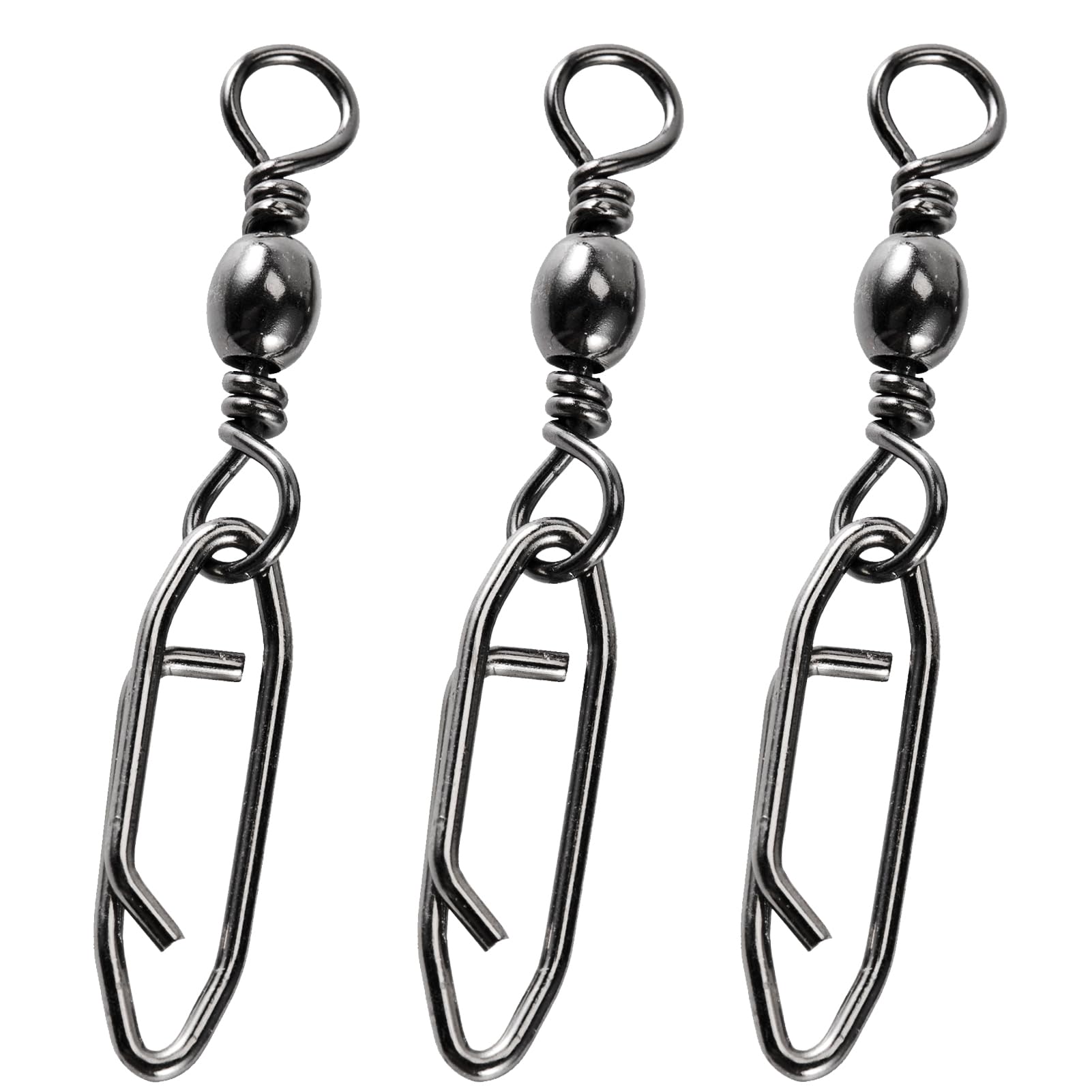 Atibin Saltwater Freshwater Snap Swivels Stainless Heavy Steel Fishing Clips Swivel Barrel Clip Fishing Snaps Rolling Speed Change Black Nickel