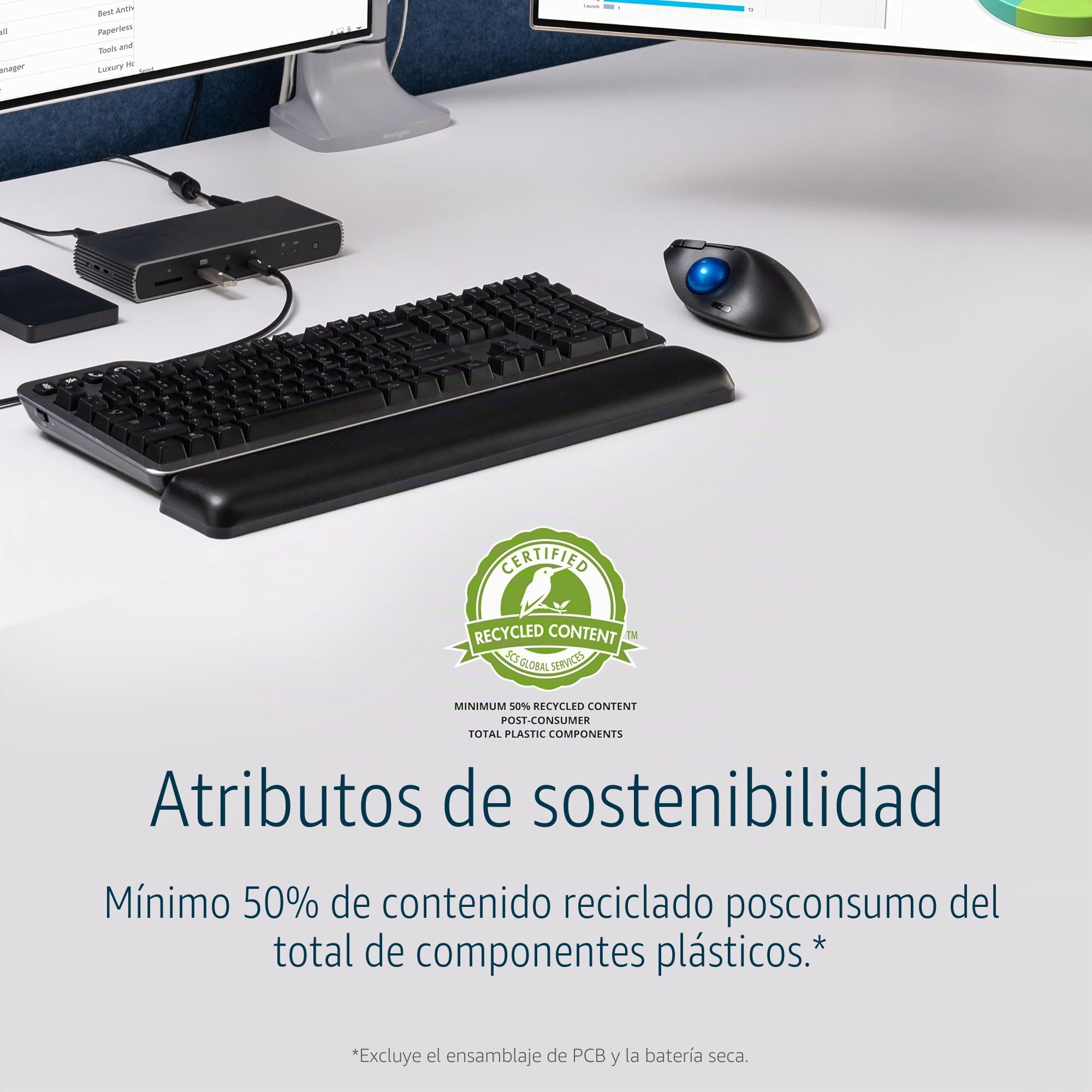 Kensington Pro Ratón Inalámbrico Fit Ergo TB450 Bluetooth 2.4GHz, Ergonomía de Batería hasta 18 Meses, Ratón Ergonómico con Trackball de 34mm, Fabricado con un 50% de Plástico Reciclado (K72194WW)