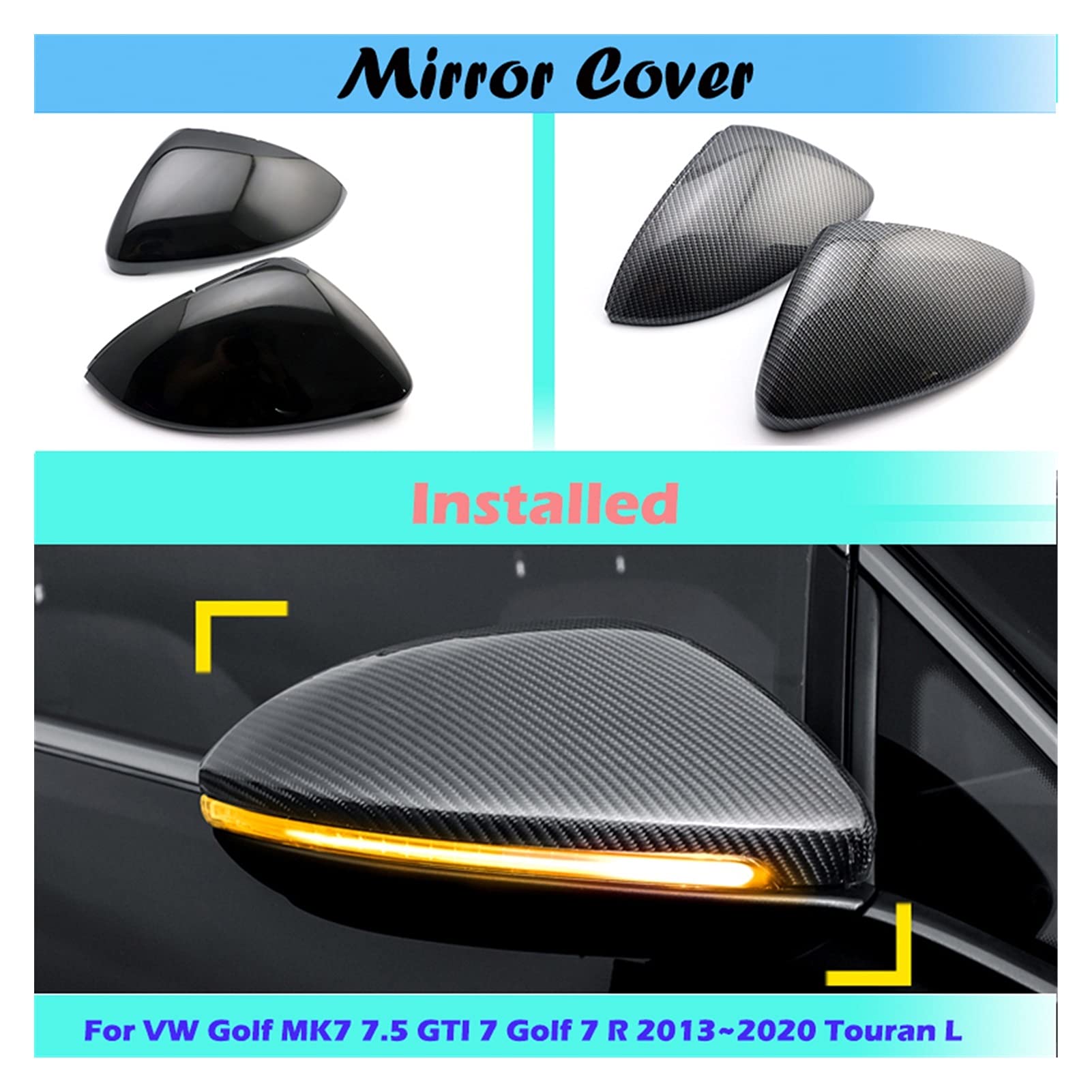 Carcasa del Espejo Retrovisor,Cubierta del Espejo Tapas Retrovisor (Look Carbono Negro), Uso apto para VW Golf 7/7.5 GTI R y Turano L(Black)