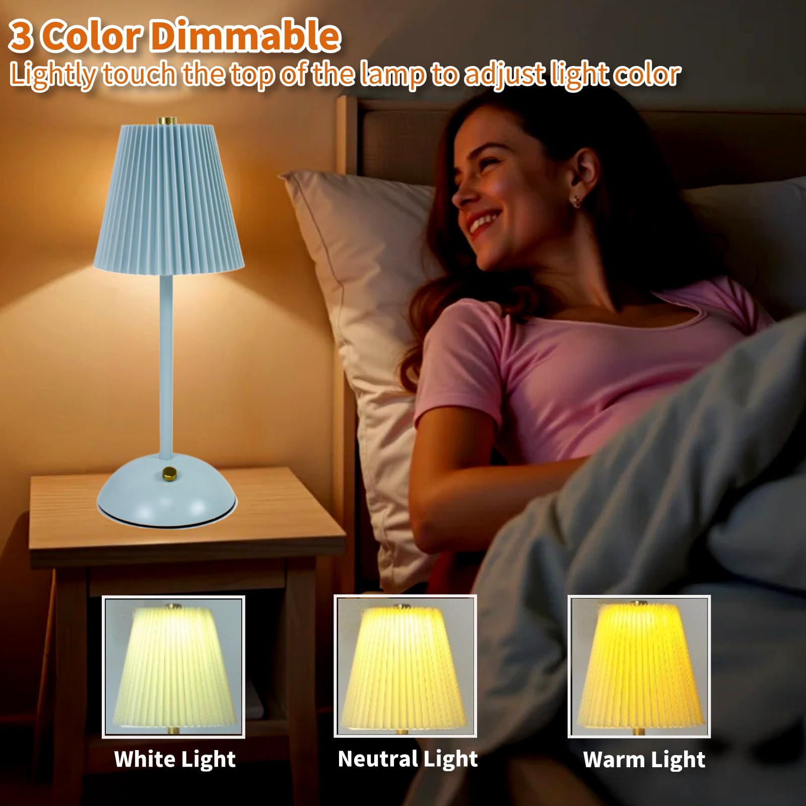 Bezprzewodowa lampa stołowa, 2 sztuki, zasilana bateriami, lampka nocna LED, 3 kolory, ściemniane, ze sterowaniem dotykowym, przenośna szafka nocna, dekoracja małego stołu, do sypialni, baru