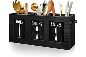 Rustic Wood Silverware Holder for Kitchen Counter with 3 Compartments