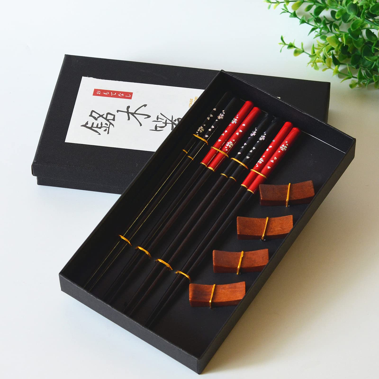 Baguettes en Bûches Naturelles avec Repose-Baguettes, 2 Pièces, Coffret Cadeau Réutilisable Exquis, Repose-Baguettes, Cadeau De Vacances Vaisselle Saine Traditionnelle