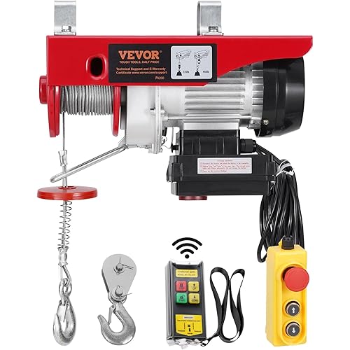 VEVOR Electric Hoist, 440 lbs 120V Electric Winch with 328 ft Wireless & 14 ft Wired Remote Control, 40 ft Single Cable Lifting Height, Single/Double Slings, Lift Hoist for Garage Warehouse Factory