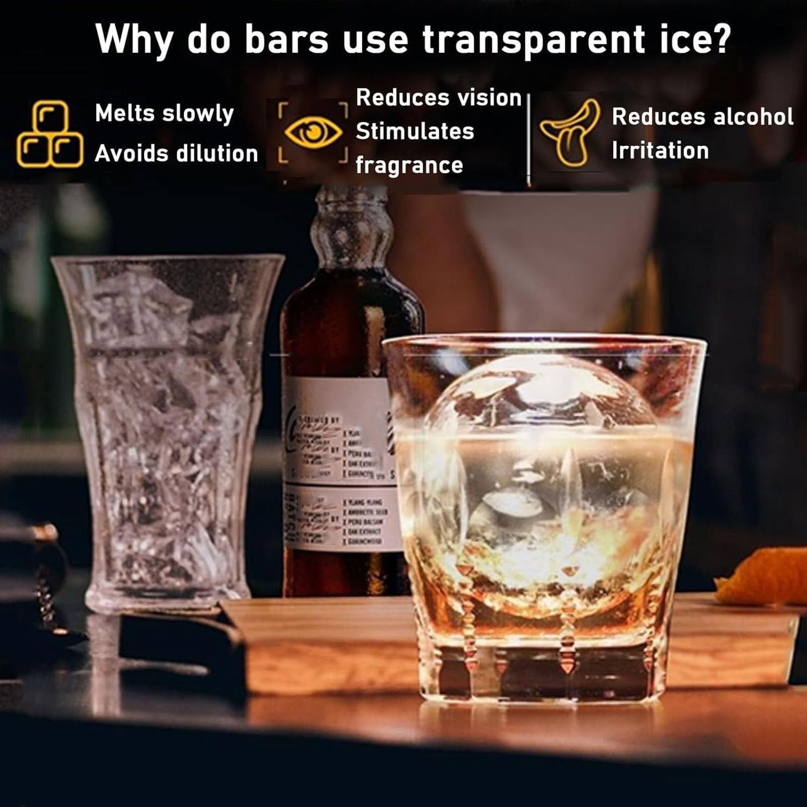 Máquina para hacer bolas de hielo de grado profesional para whisky y cócteles, perfecto para bares y restaurantes, prensa de 60 cm