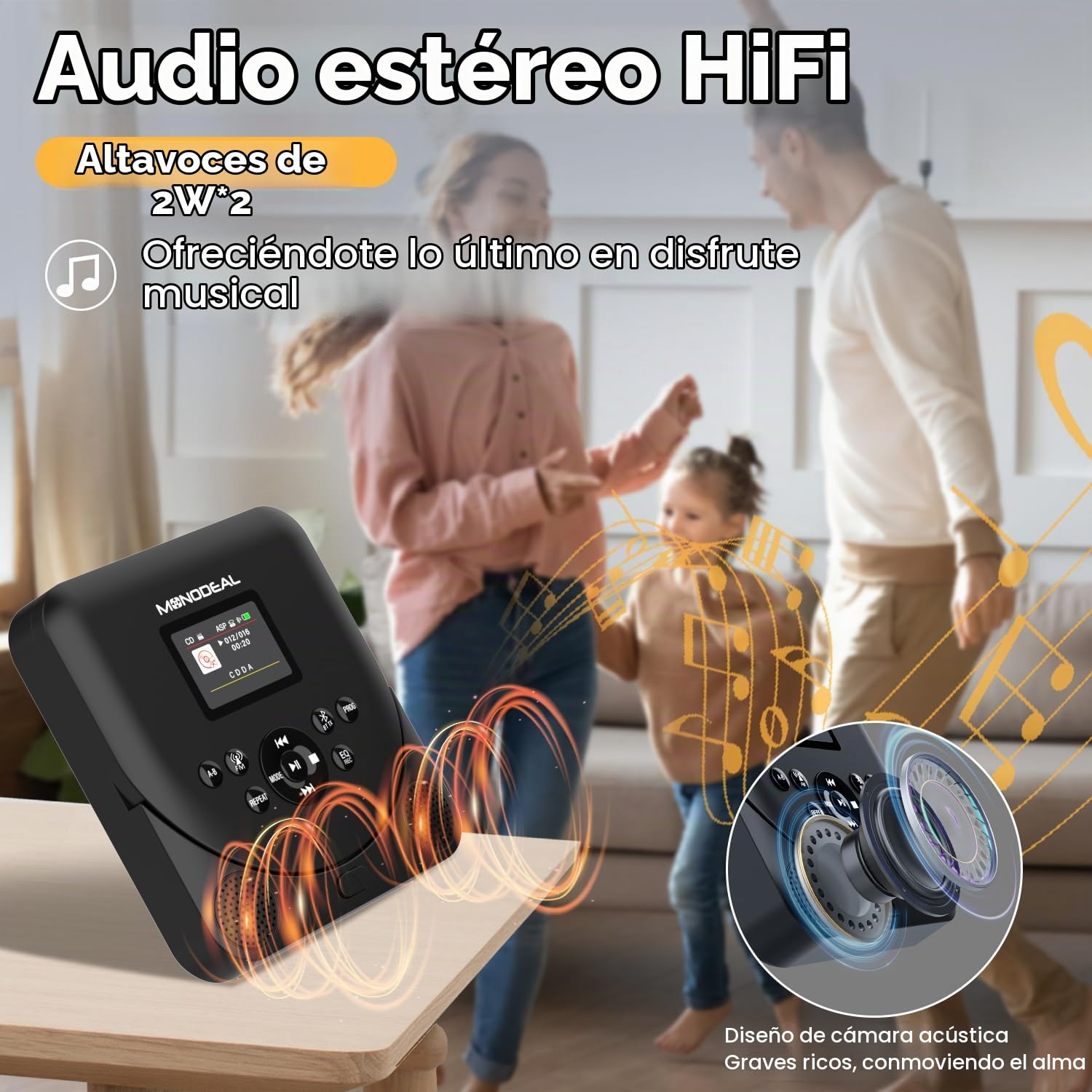Reproductor de CD Portátil con Pantalla TFT, 2025 MONODEAL Reproductor CD Portátil con Bluetooth, CD Player Recargable con Altavoz