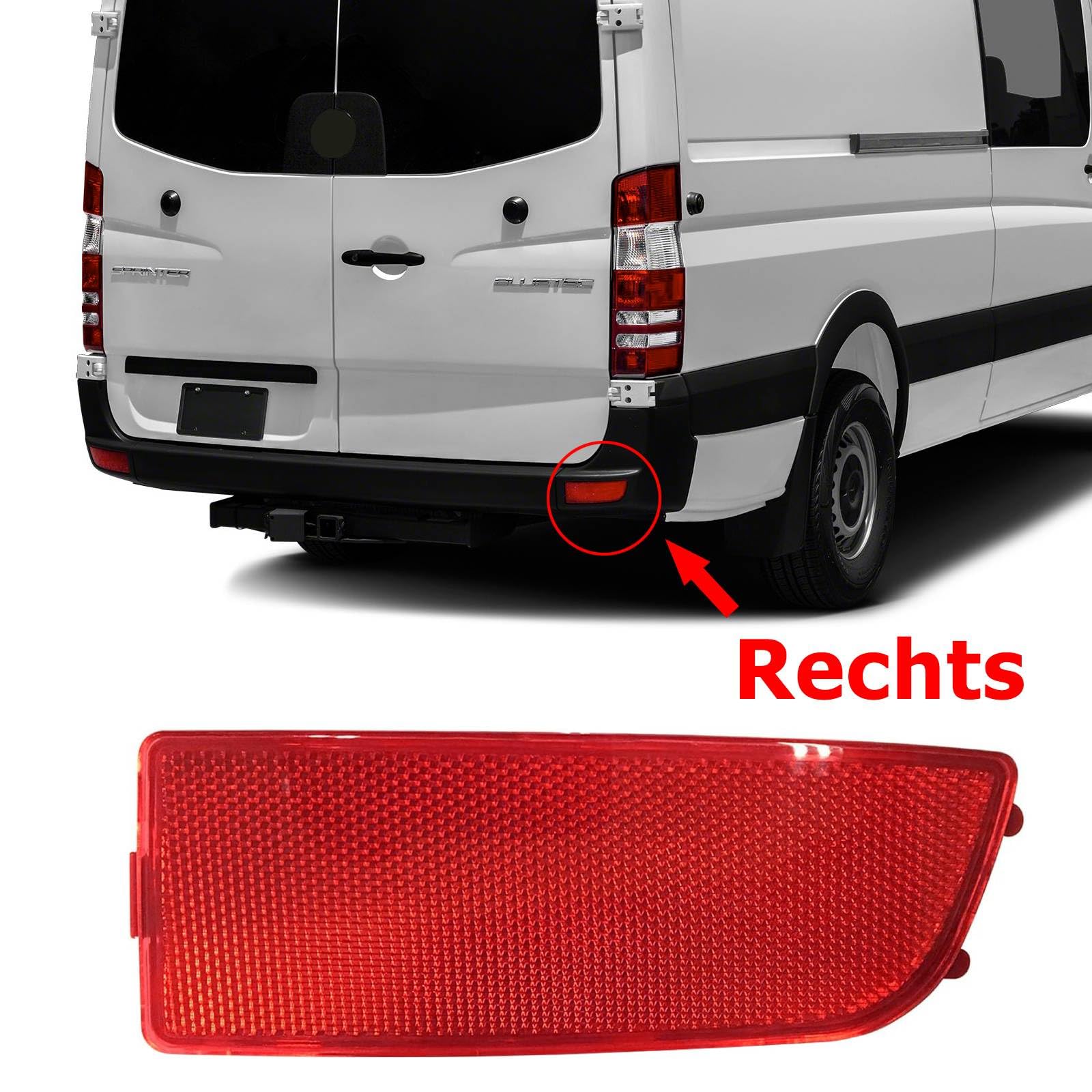 AUTOXBERT 2x Reflektor Stoßstange Rückstrahler für Mercedes Sprinter W906, für VW Cr-after Hinten Links und Rechts Rückleuchte Heckstoßstange Rückstrahler