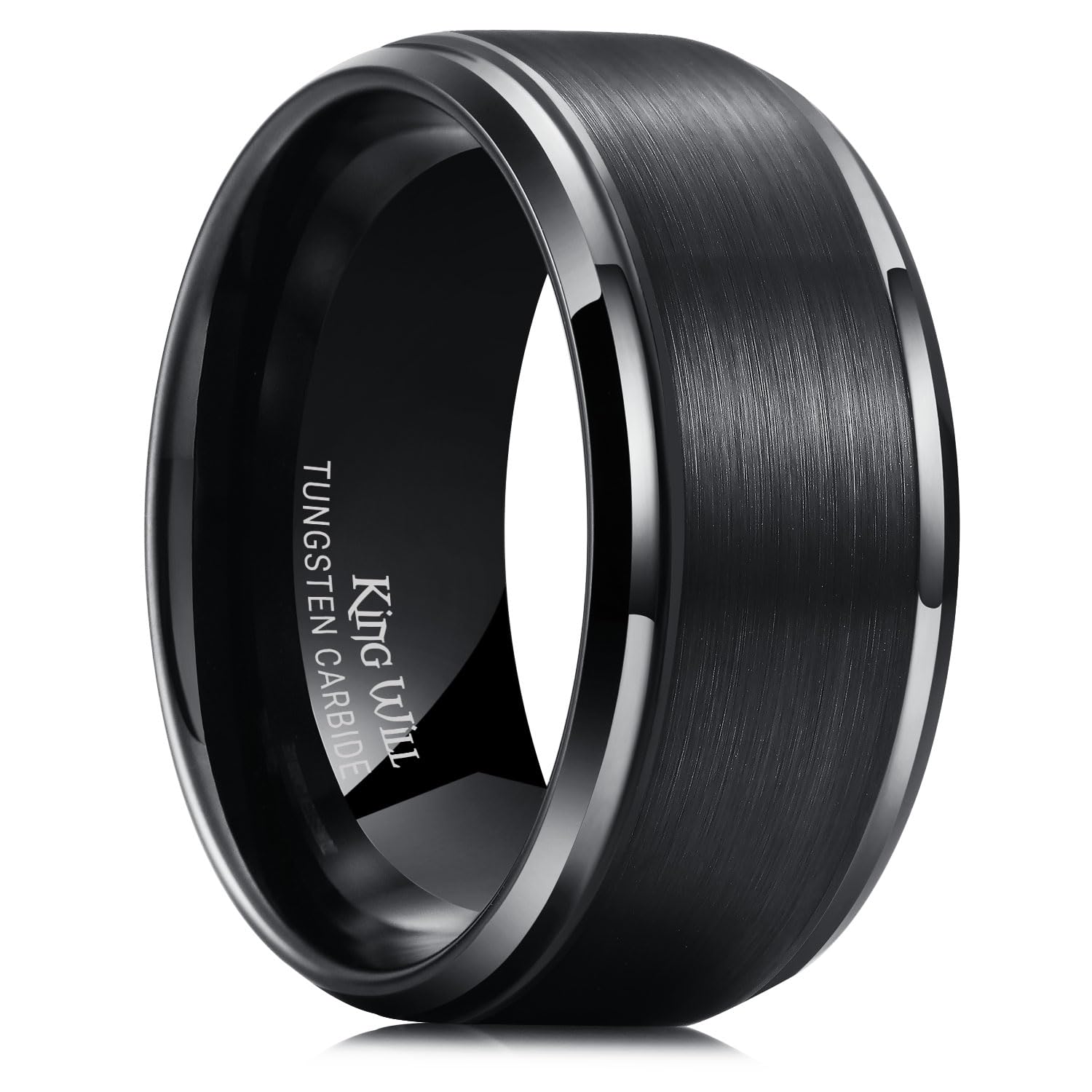 King Will Mens Brushed Wedding Band, Two Tone Matte Step Edges/Pipe Cut, Tungsten Carbide Anniversary Promise Rings Comfort Fit