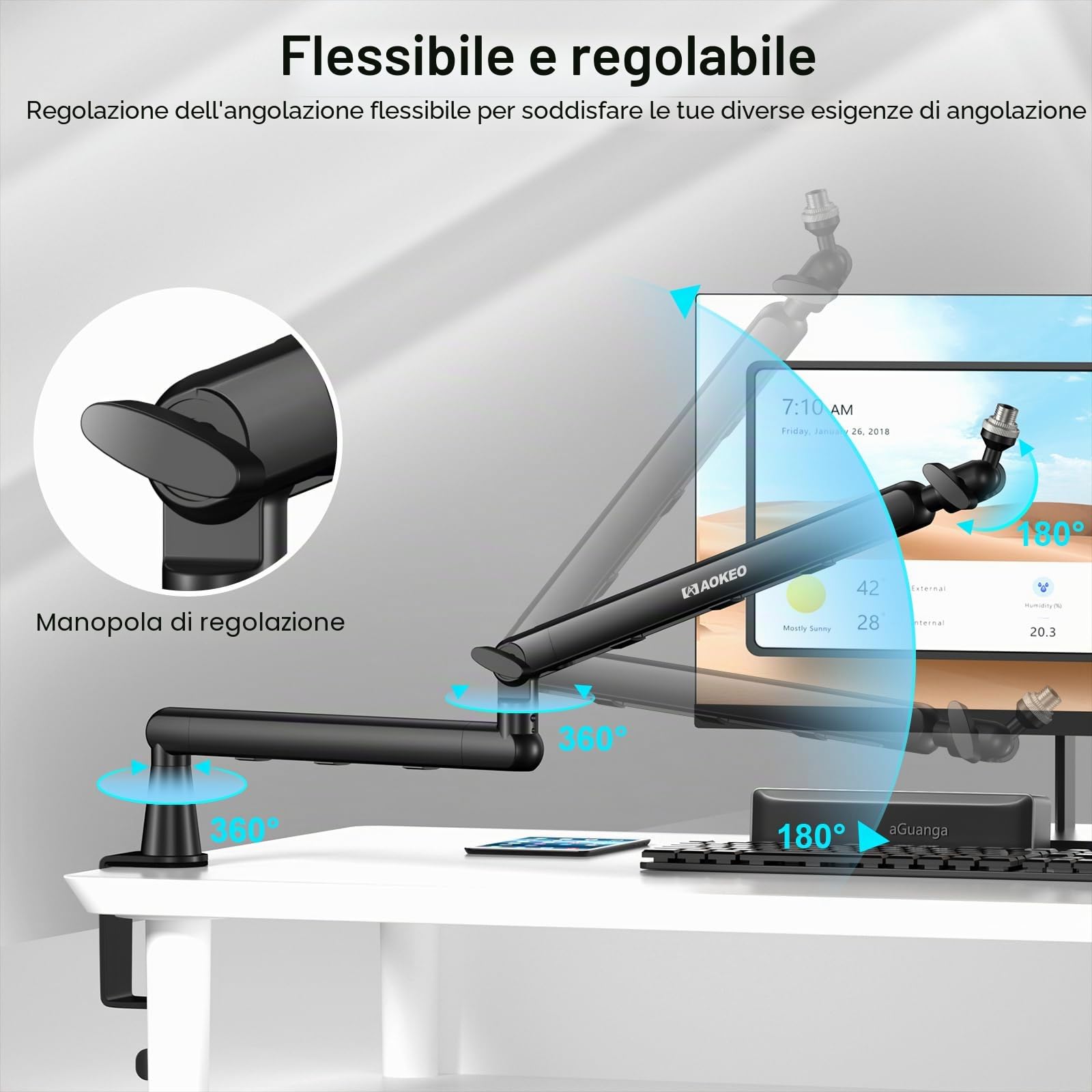 Braccio del microfono,Aokeo AK-55 Desk Low Profile Mic Boom Arm Stand,Adatto per Blue Yeti,Snowball iCE,HyperX QuadCast,SoloCast,Ecc