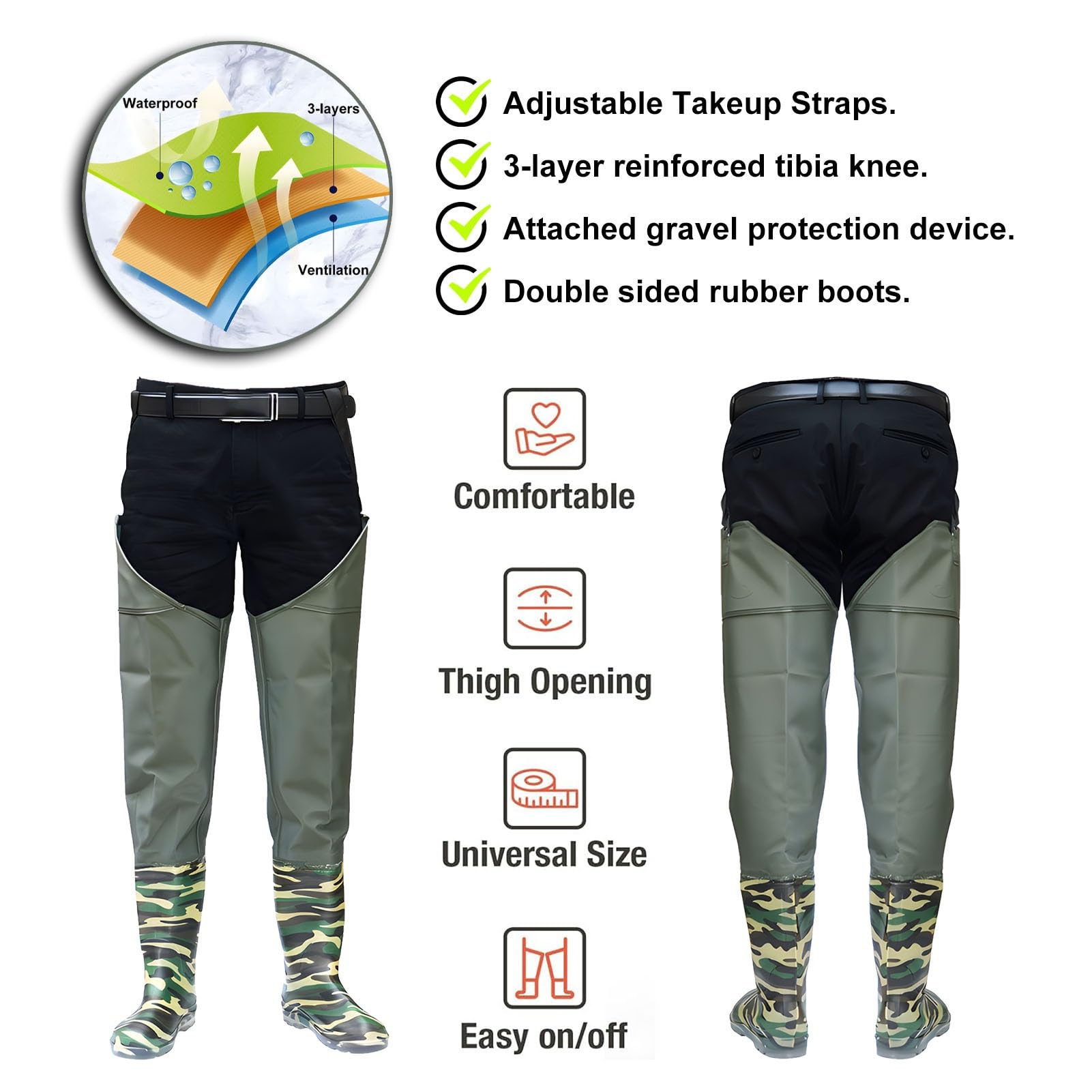 Waders hip Stivali da Pesca Mimetici da Uomo, Stivali da Pesca Impermeabili Antiscivolo Resistenti All'usura, Per La Caccia Nelle Paludi